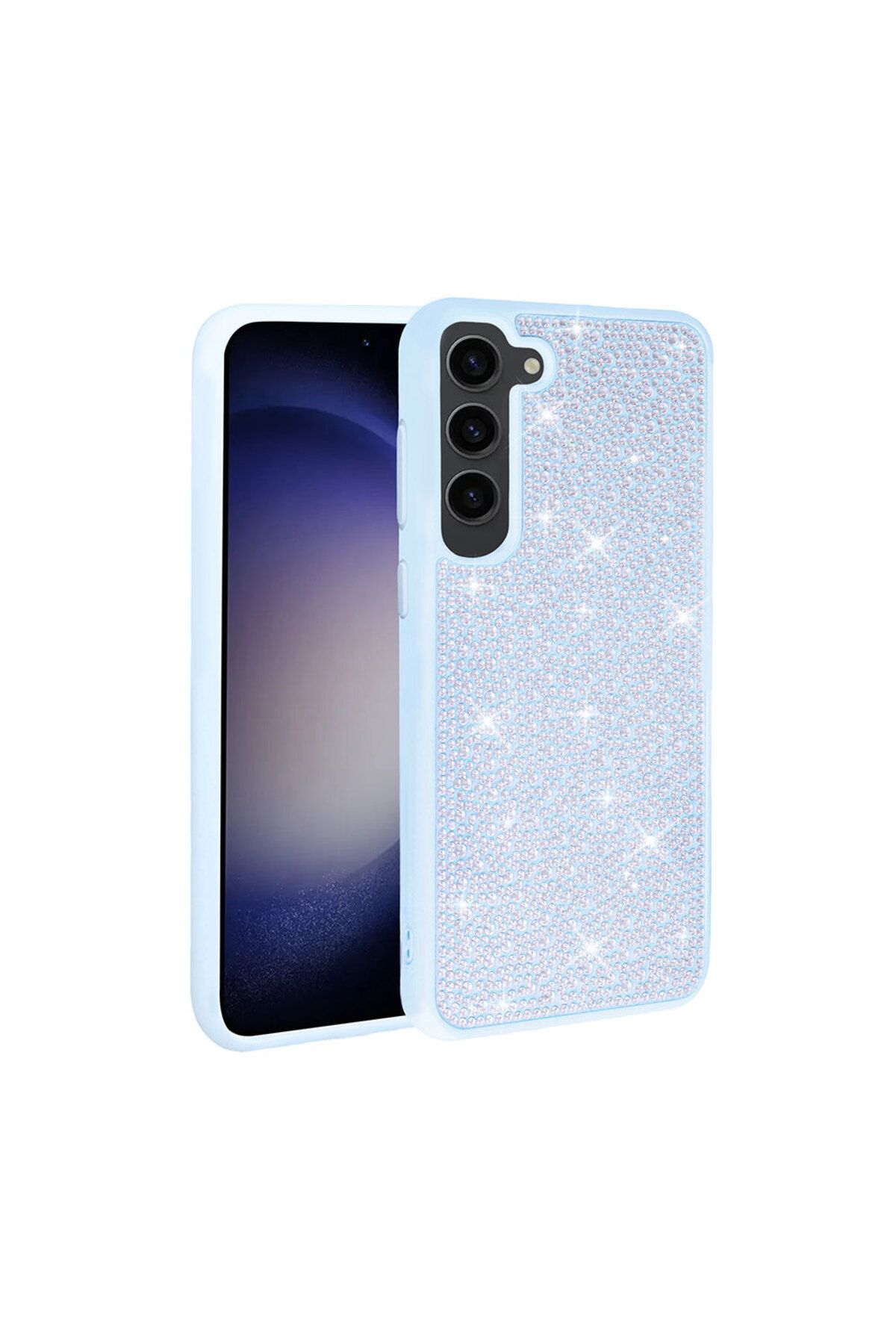 Galaxy S23 Uyumlu Parlak Taşlı Tasarım Zore Ston Kılıf-Mavi Açık