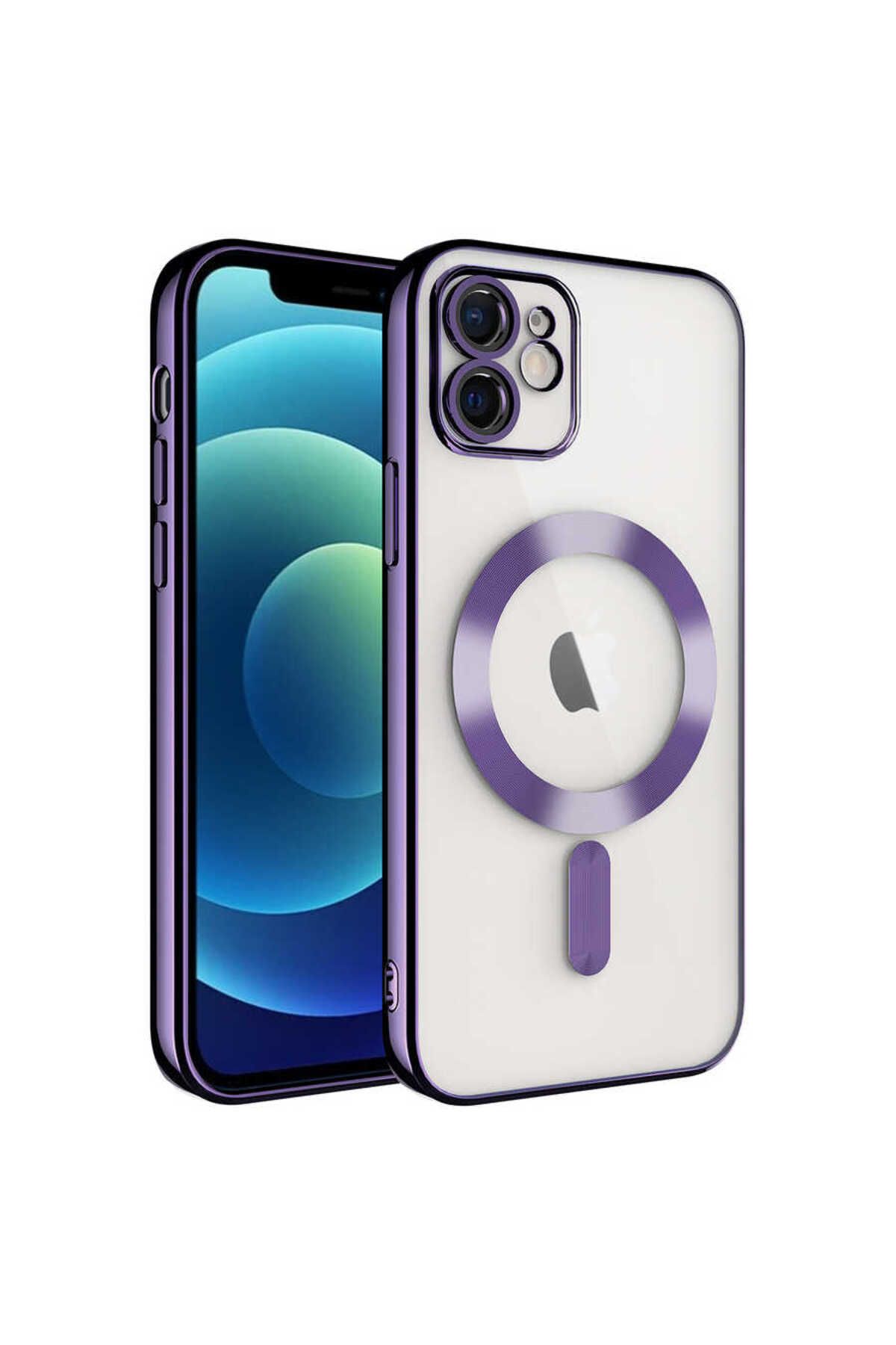 iPhone 11 Uyumlu Kamera Korumalı Magsafe Wireless Şarj Özellikli Zore Demre Kılıf-Derin Mor