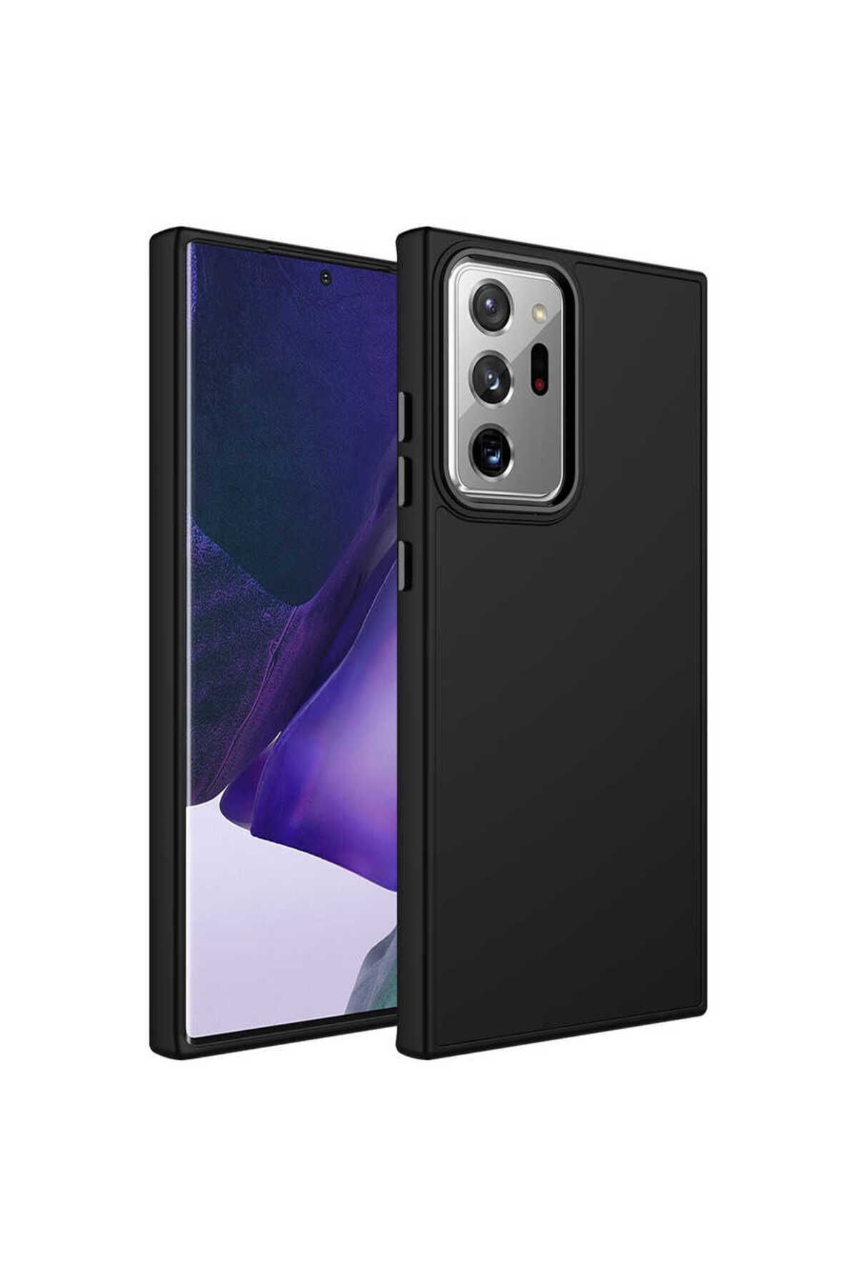 Galaxy Note 20 Ultra Uyumlu Metal Çerçeve ve Buton Tasarımlı Silikon Zore Luna Kılıf-Siyah