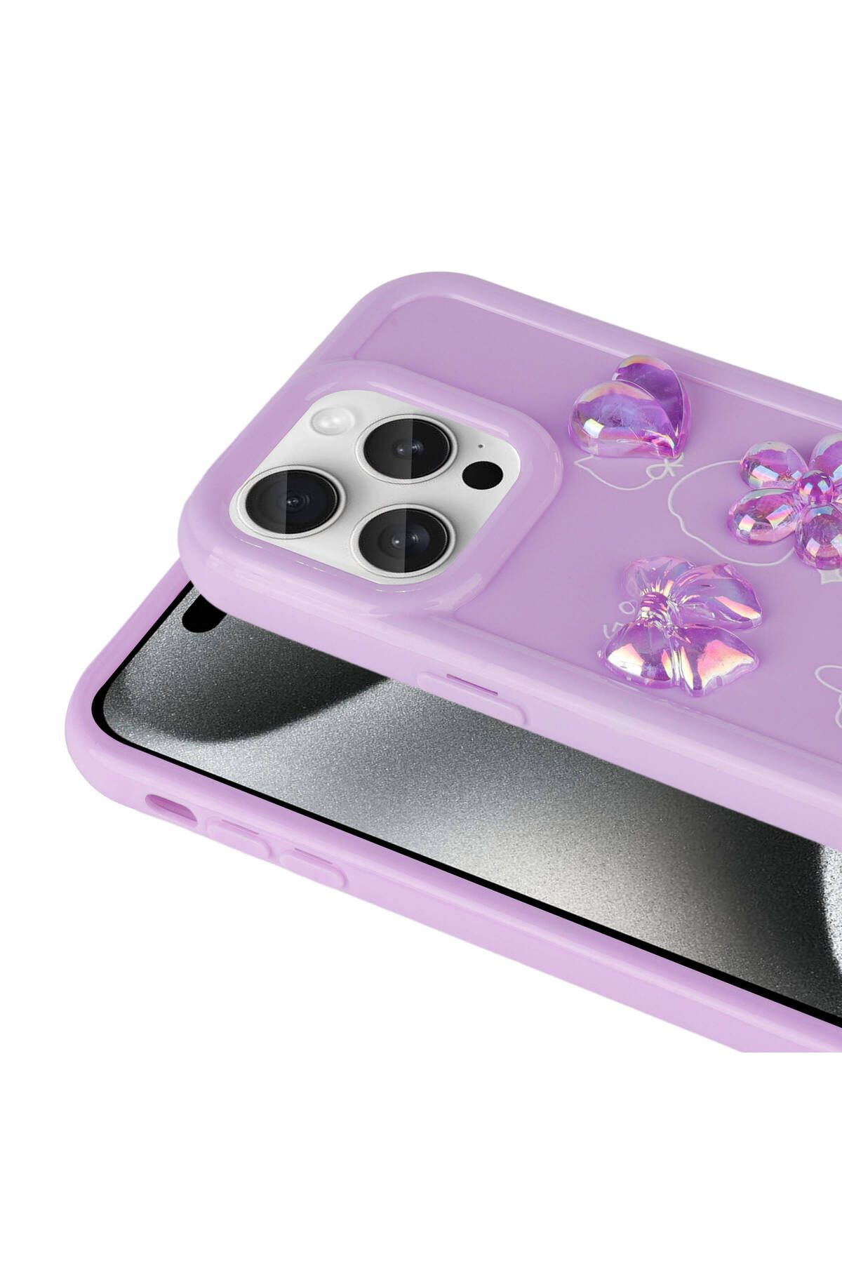 iPhone 15 Pro Uyumlu Kabartma Figürlü Parlak Zore Toys Silikon Kılıf-Beyaz