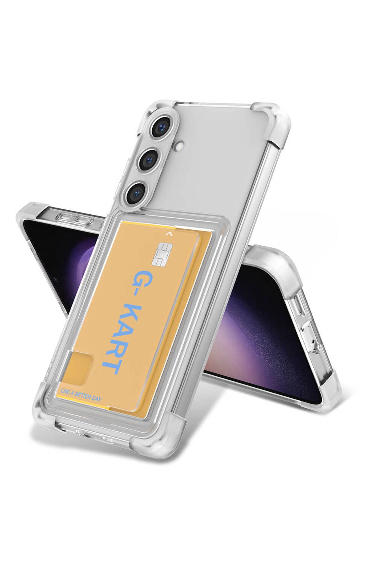 Galaxy S24 Uyumlu Airbag Tasarımlı Şeffaf Kartlıklı Zore G-Kart Kılıf-Renksiz
