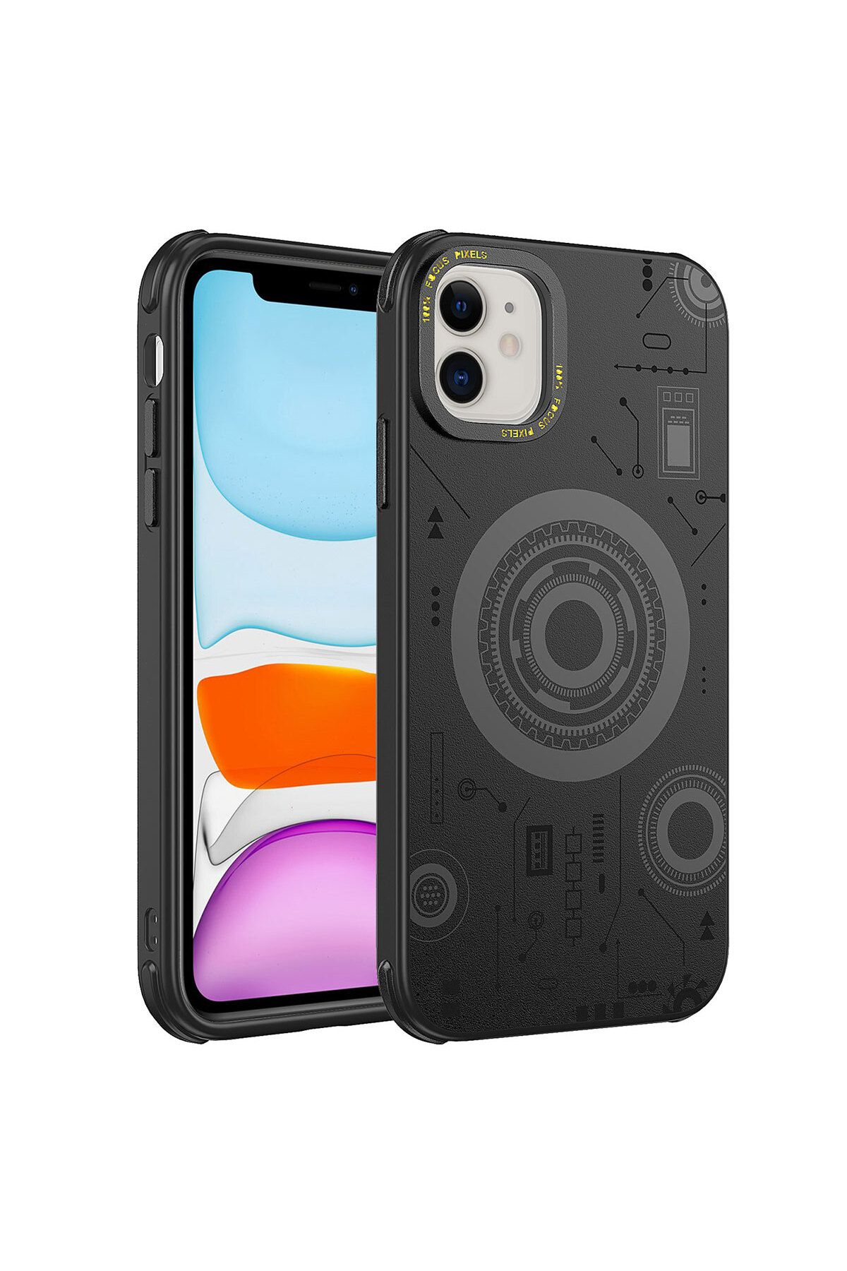 iPhone 11 Uyumlu Zore Wireless Şarj Özellikli Desenli Hot Kılıf-Siyah