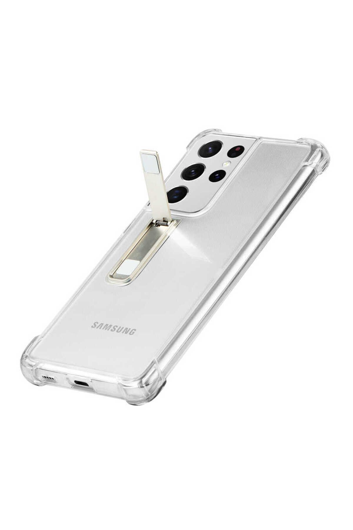 Galaxy S21 Ultra Uyumlu Zore Standlı Süper Silikon Kılıf-Renksiz Galaxy S21 Ultra Uyumlu Zore Standlı Süper Silikon Kılıf-Renksiz