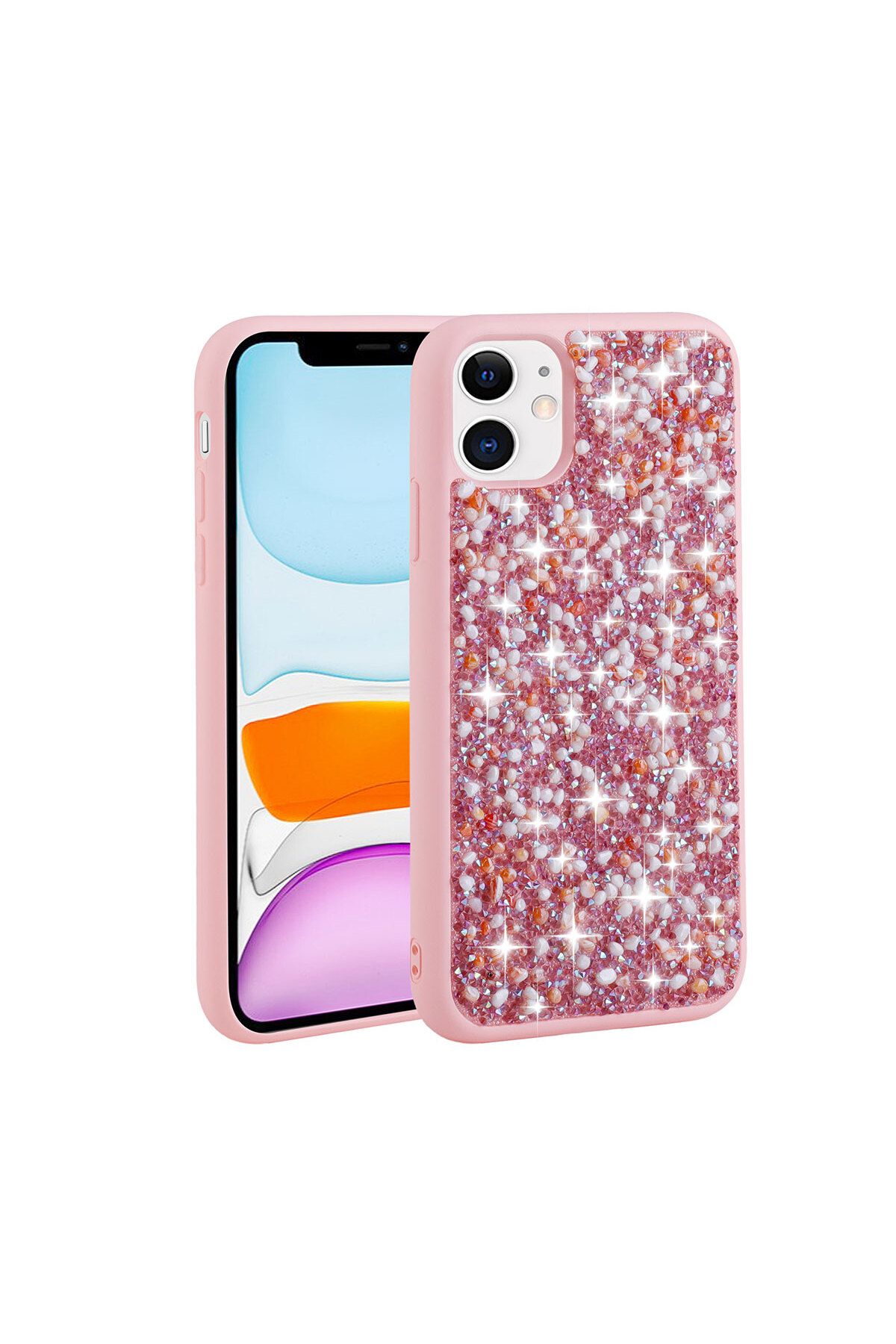 iPhone 11 Uyumlu Parlak Taşlı Tasarım Zore Linea Kılıf-Pembe