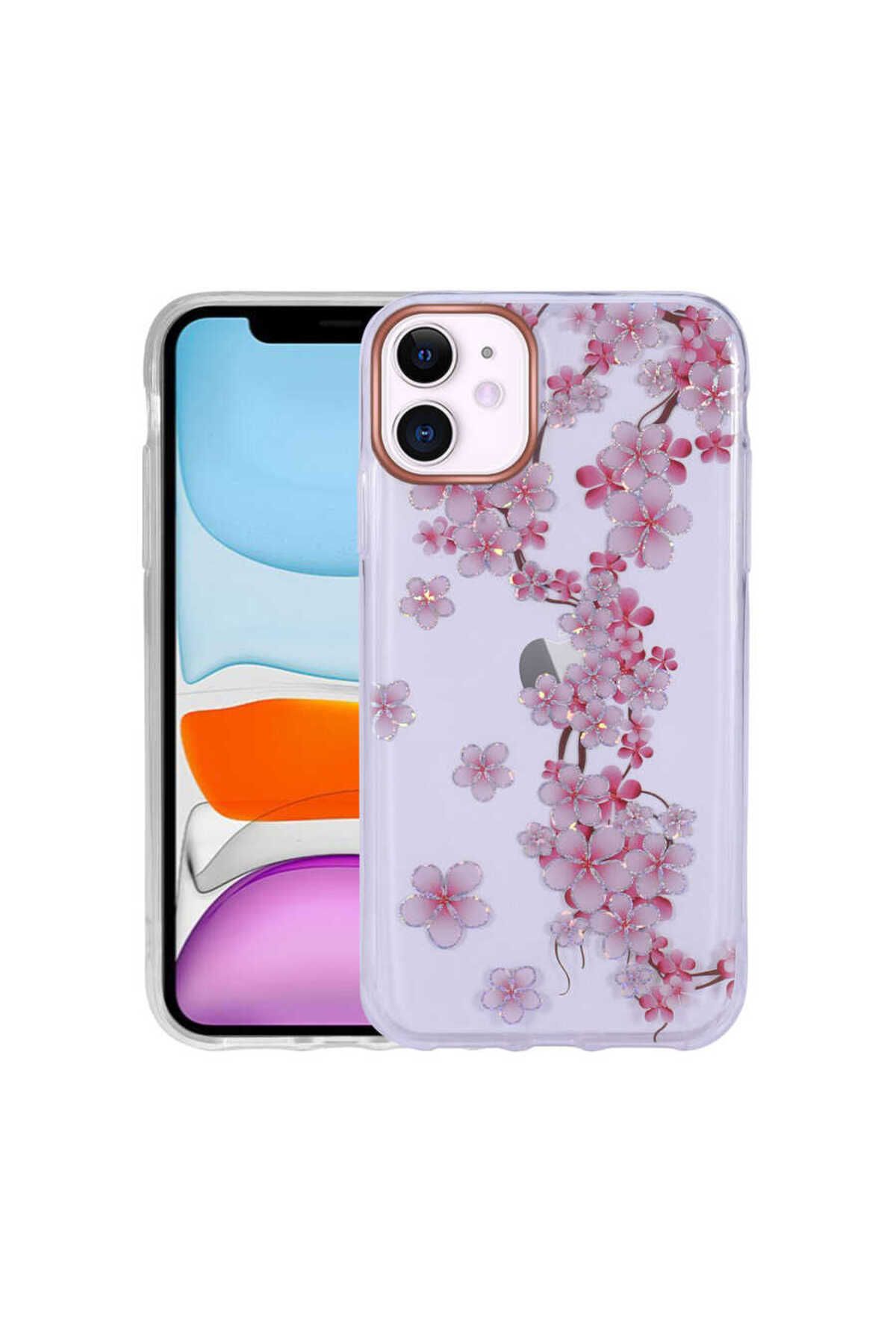 iPhone 11 Uyumlu Desenli Simli Sert Zore İnka Kılıf-NO3