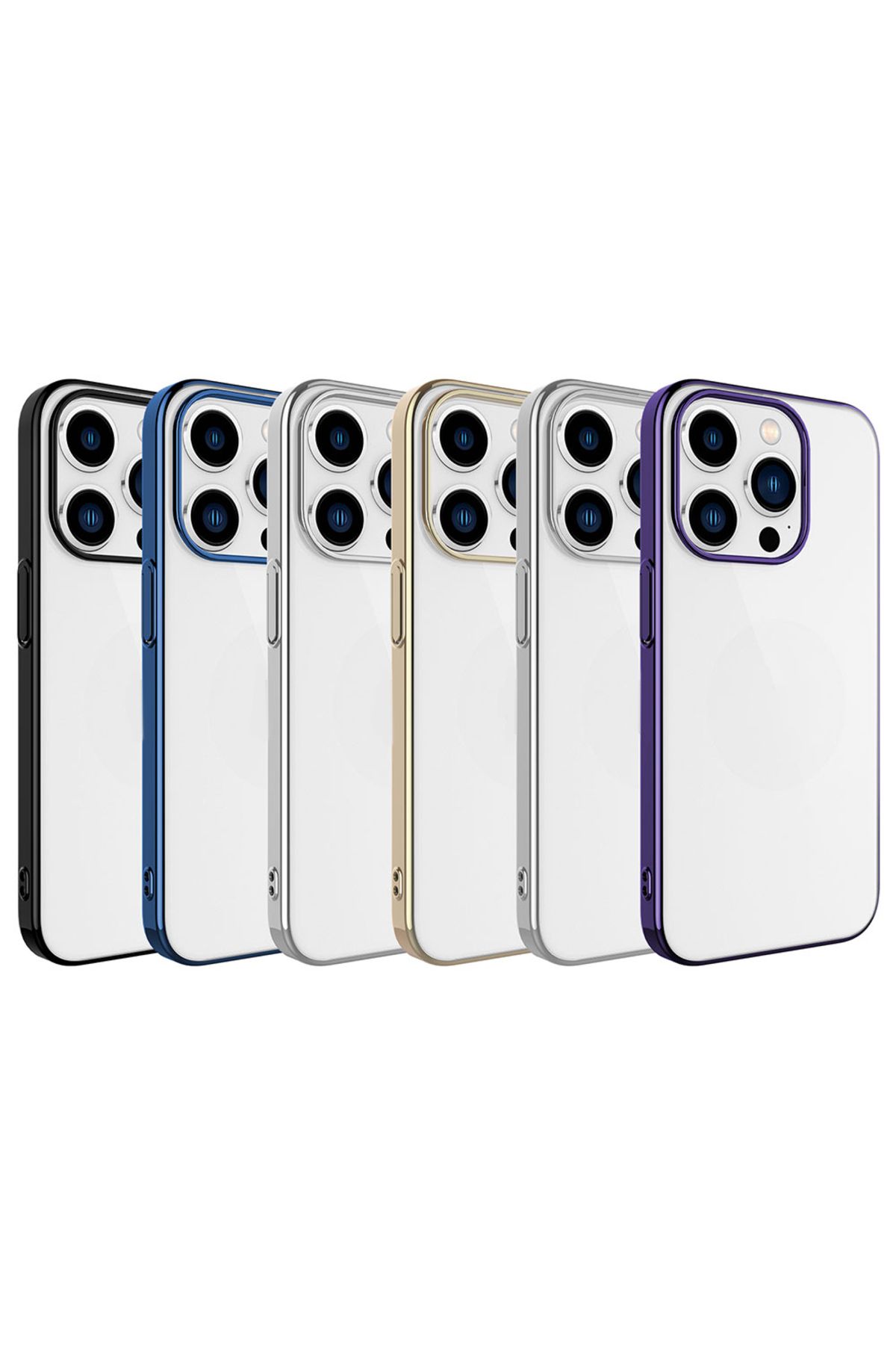 iPhone 15 Pro Uyumlu Sert PC Renkli Çerçeveli Zore Riksos Kılıf-Gold