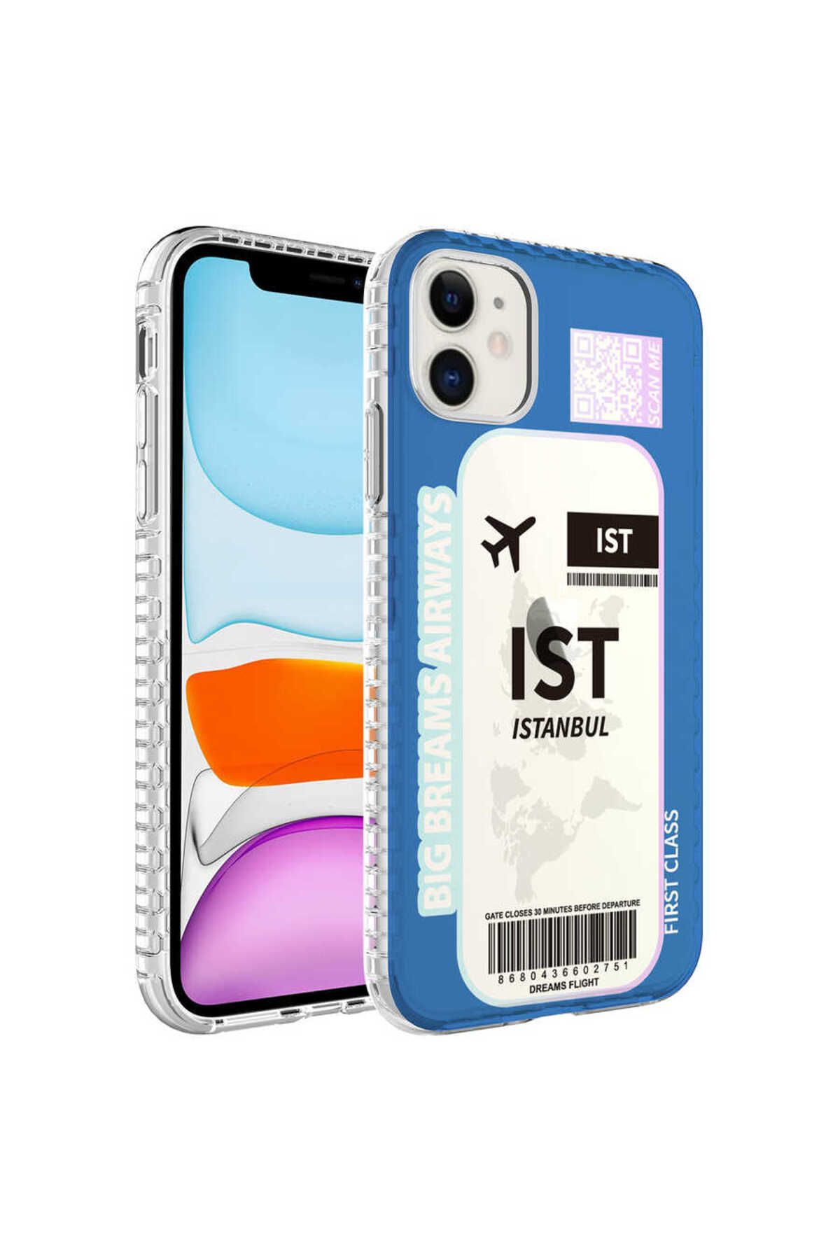 iPhone 11 Uyumlu Airbag Kenarlı Renkli Desenli Silikon Zore Elegans Kılıf-NO4
