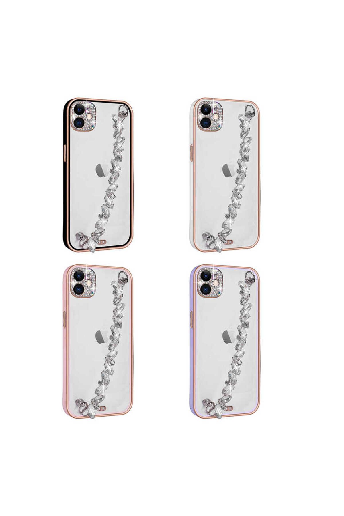 iPhone 11 Uyumlu Taş Süslemeli Kamera Korumalı El Tutamaçlı Zore Blazer Kılıf-Pembe