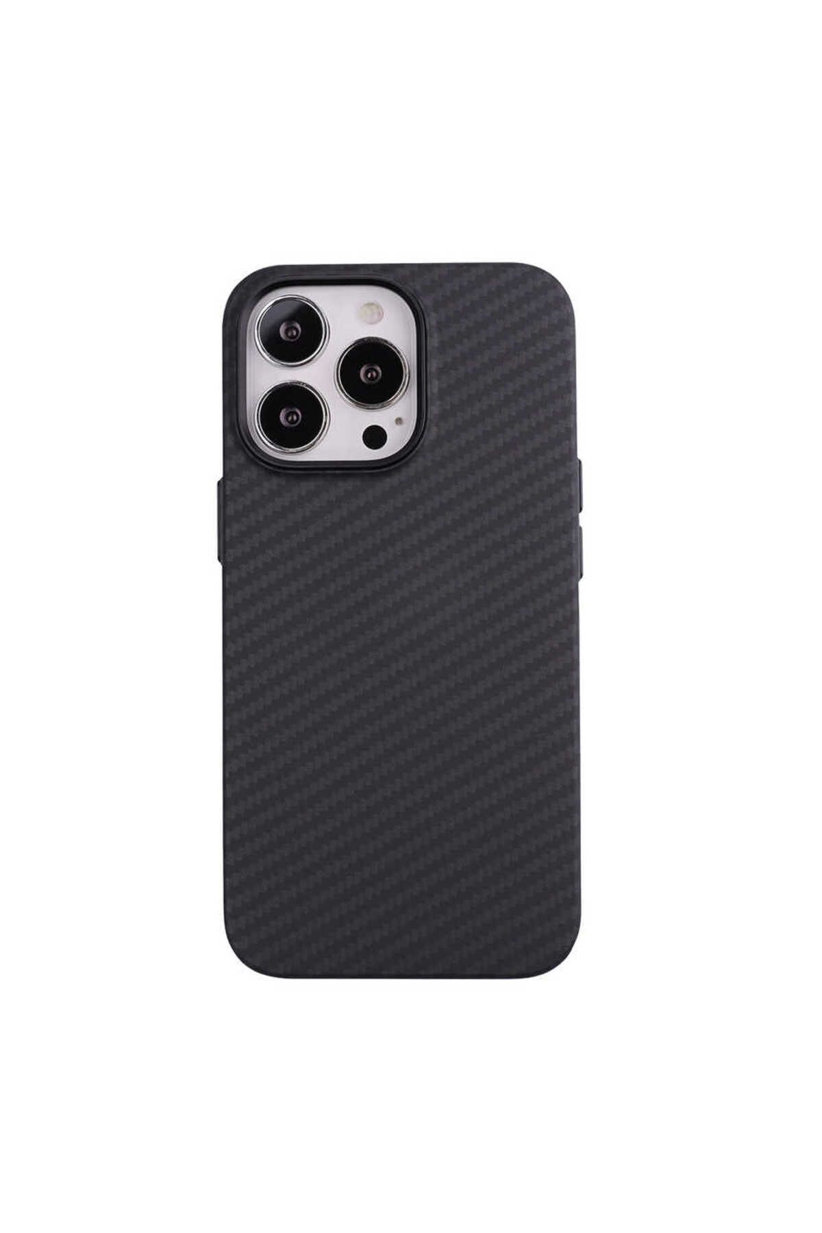iPhone 12 Pro Max Uyumlu Karbon Fiber Tasarımlı Zore Karbono Kılıf-Siyah