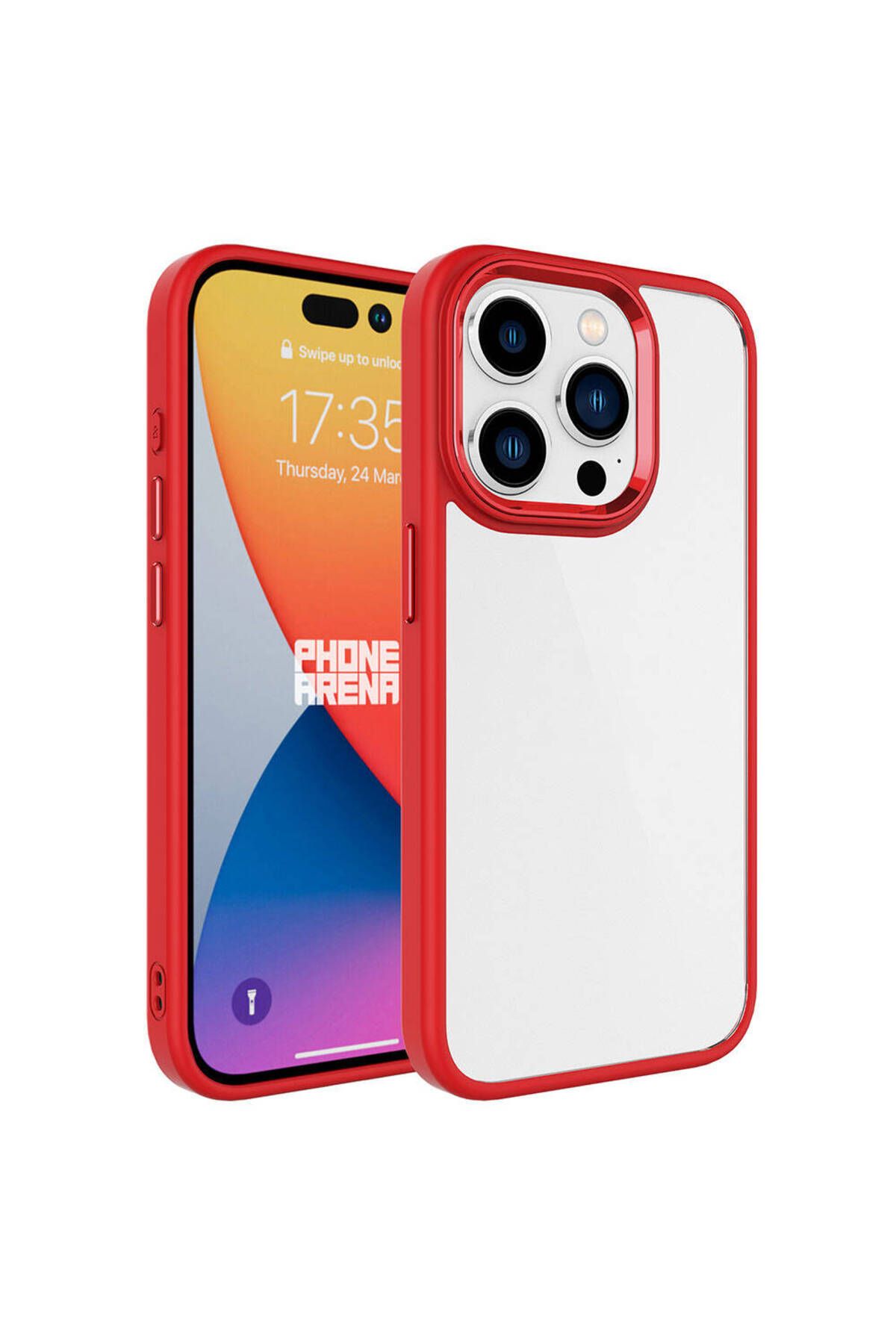 iPhone 15 Pro Uyumlu Zore Krom Kılıf-Kırmızı