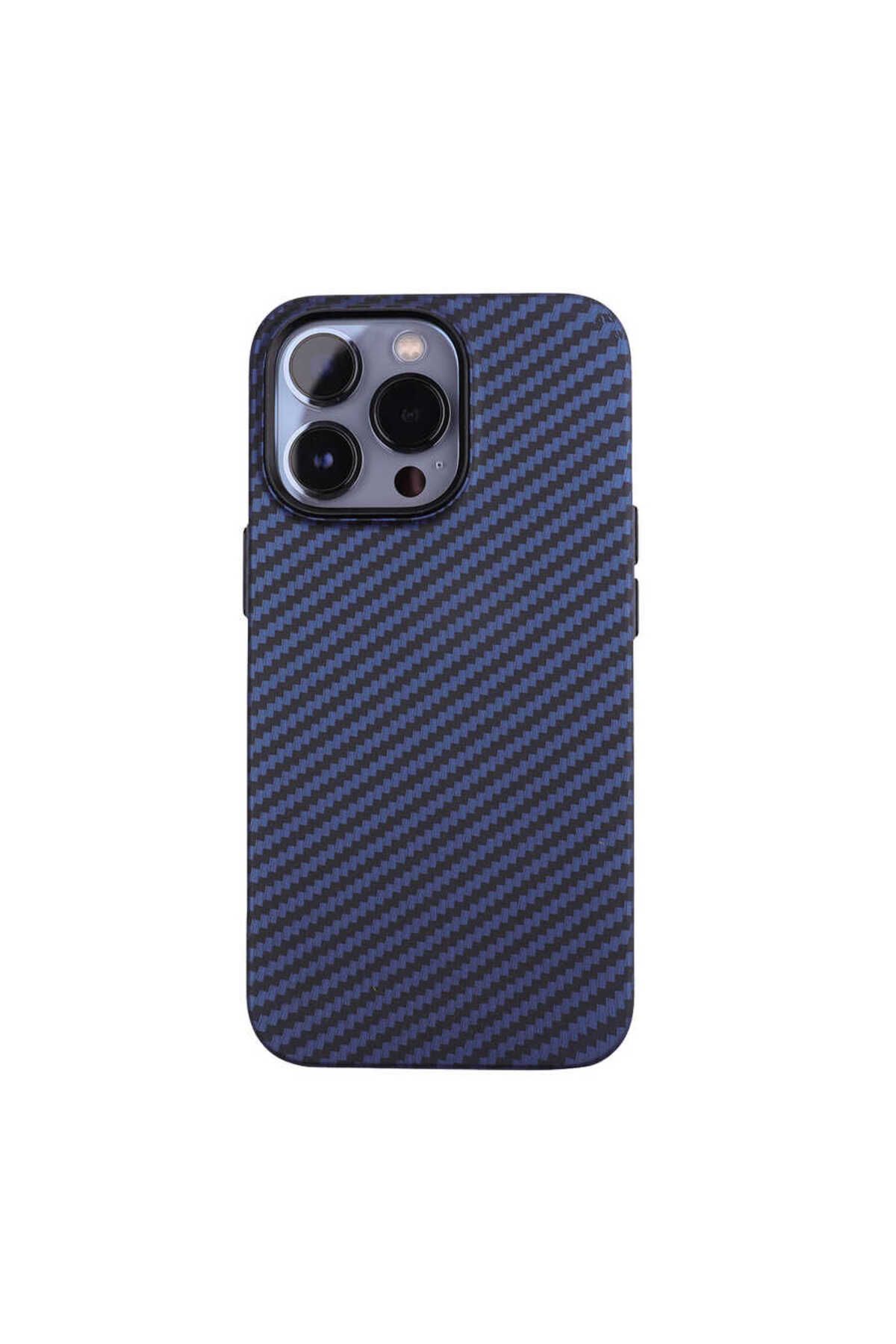 iPhone 12 Pro Max Uyumlu Karbon Fiber Tasarımlı Zore Karbono Kılıf-Lacivert