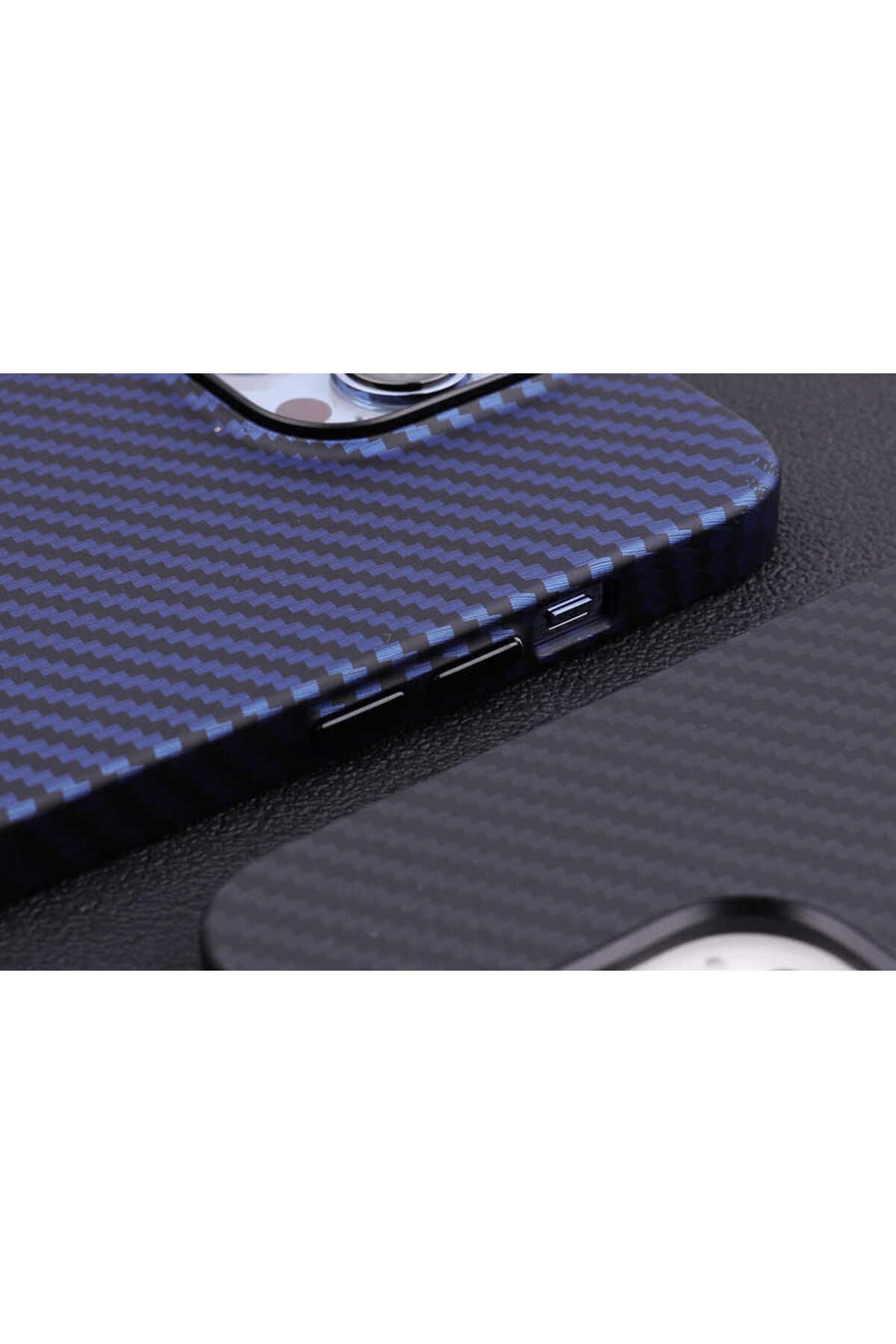 iPhone 12 Pro Max Uyumlu Karbon Fiber Tasarımlı Zore Karbono Kılıf-Lacivert