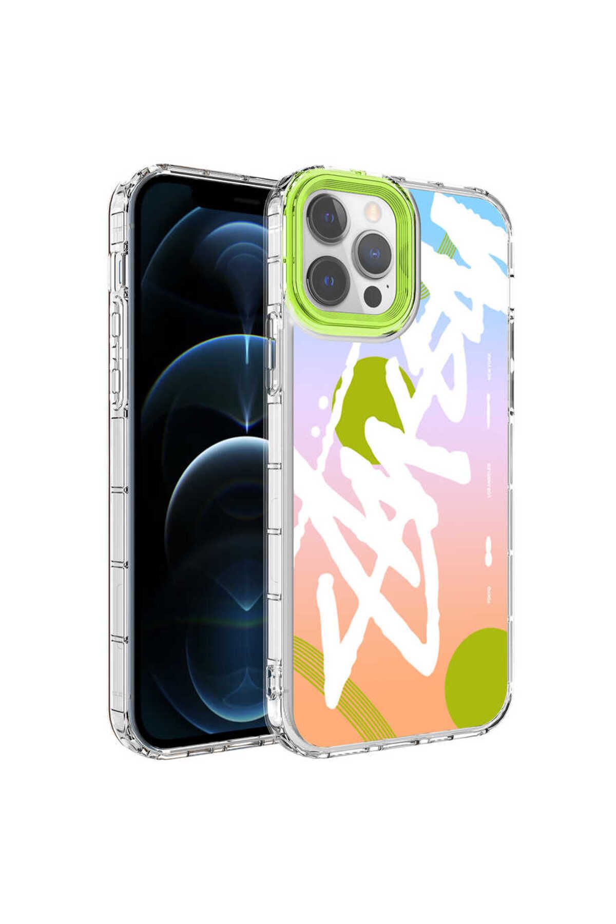 iPhone 12 Pro Max Uyumlu Kamera Korumalı Renkli Desenli Sert Silikon Zore Korn Kılıf-NO2