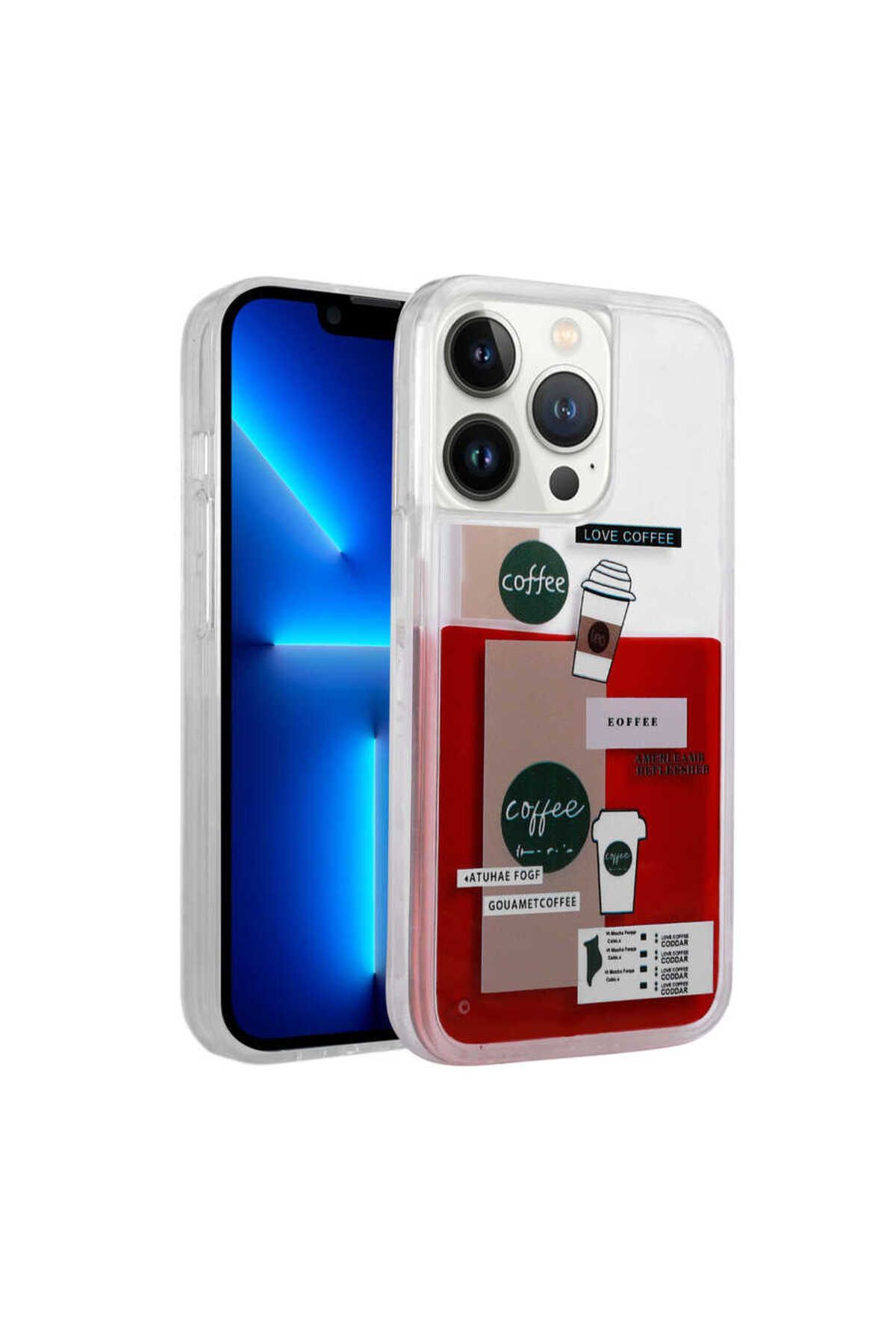 iPhone 12 Pro Max Uyumlu Desenli Sıvılı Zore Drink Silikon Kılıf-NO1