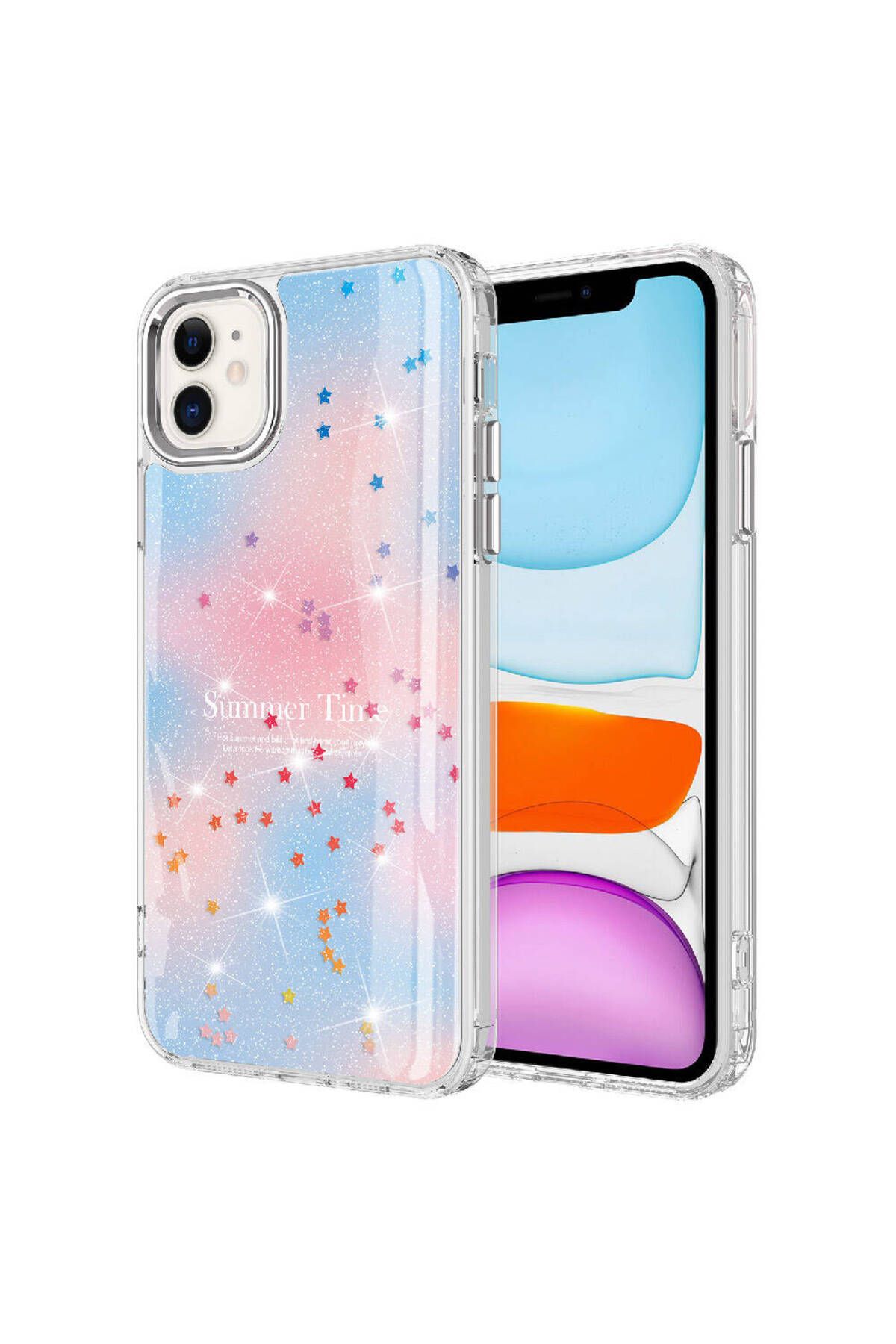 iPhone 11 Uyumlu Simli Desenli Parlak Zore Task Kılıf-Mavi