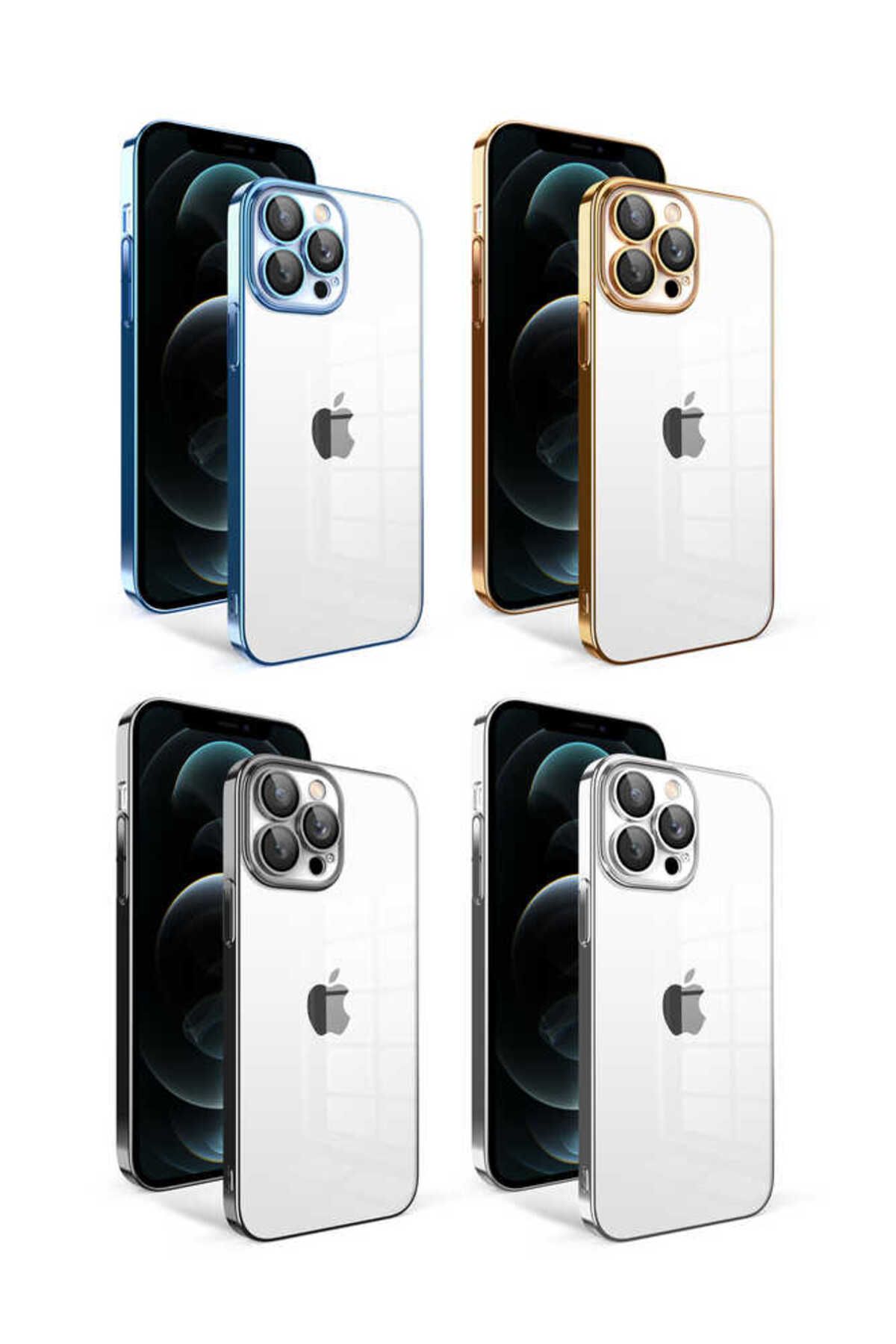 iPhone 12 Pro Max Uyumlu Kamera Korumalı Renkli Çerçeveli Zore Garaj Kılıf-Siyah