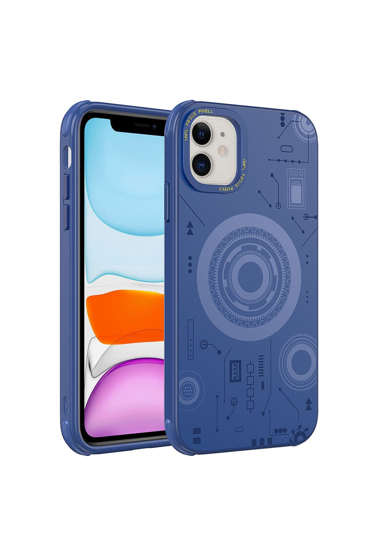 iPhone 11 Uyumlu Zore Wireless Şarj Özellikli Desenli Hot Kılıf-Lacivert