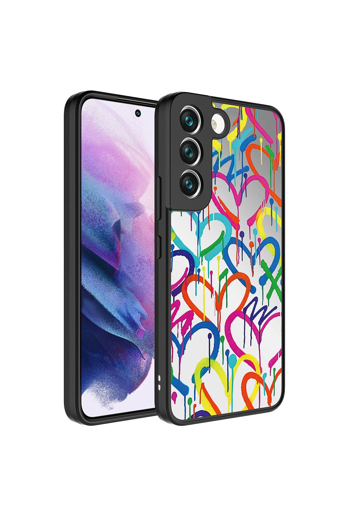 Galaxy S21 FE Uyumlu Aynalı Desenli Kamera Korumalı Parlak Zore Mirror Kılıf-Kalp