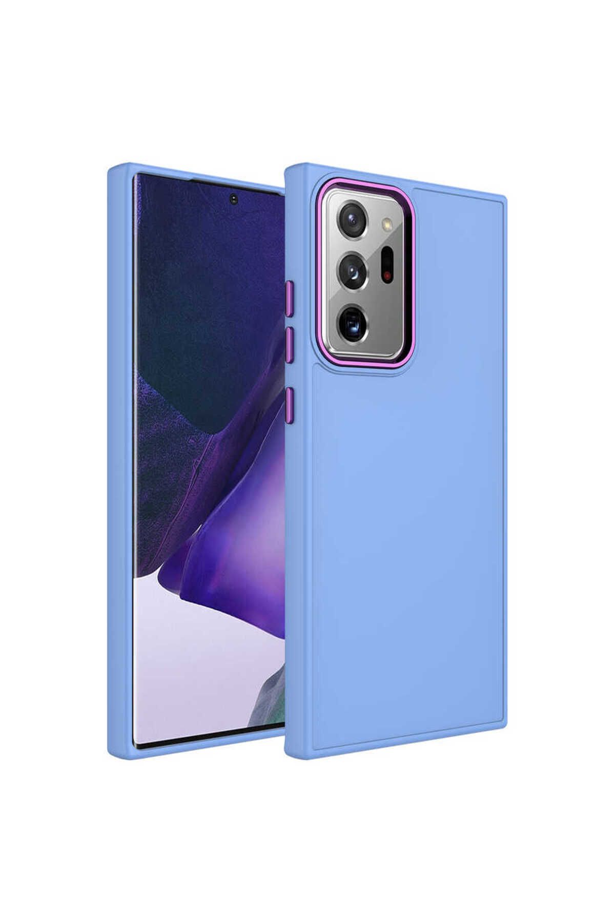 Galaxy Note 20 Ultra Uyumlu Metal Çerçeve ve Buton Tasarımlı Silikon Zore Luna Kılıf-Lila