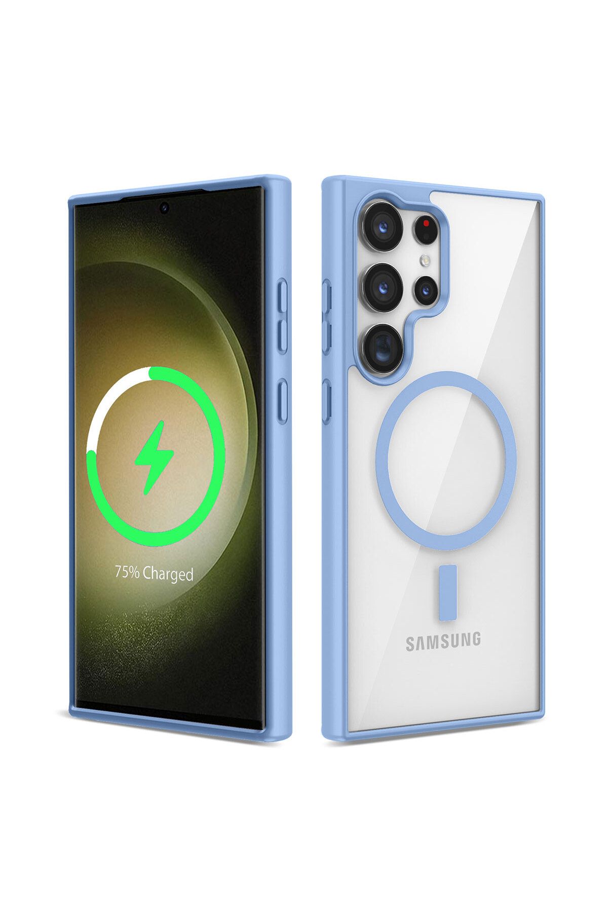 Galaxy S22 Ultra Uyumlu Magsafe Wireless Şarj Özellikli Silikon Zore Ege Kılıf-Mavi