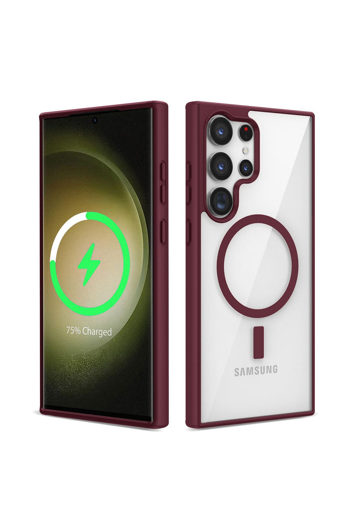 Galaxy S22 Ultra Uyumlu Magsafe Wireless Şarj Özellikli Silikon Zore Ege Kılıf-Koyu Kırmızı