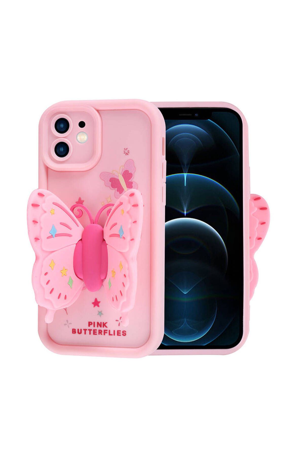 iPhone 12 Kılıf Kamera Korumalı Figür Tasarımlı Zore Kapya Kapak-Pembe Koyu