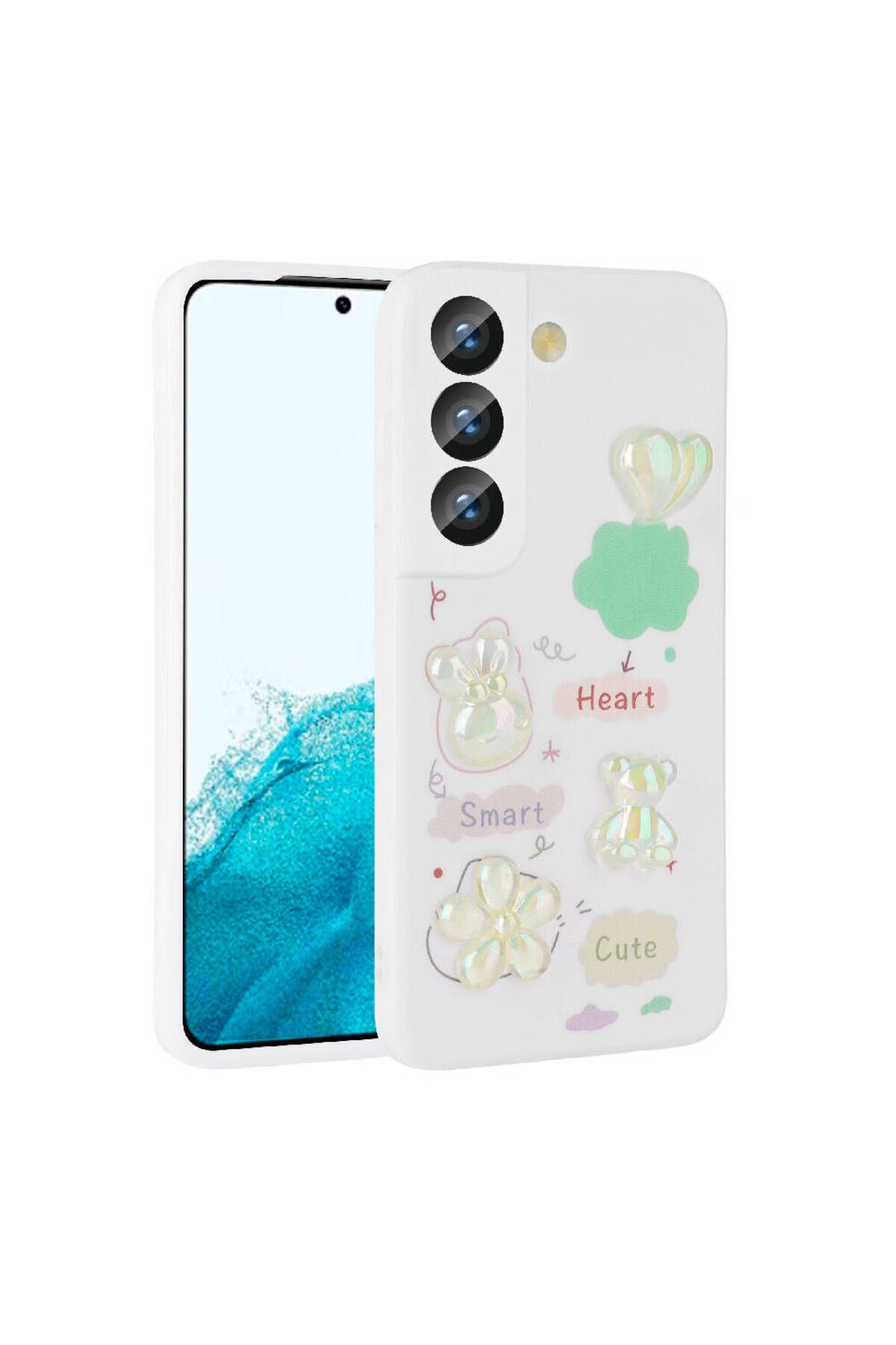 Galaxy S21 FE Uyumlu Kabartma Figürlü Parlak Zore Toys Silikon Kılıf-Beyaz