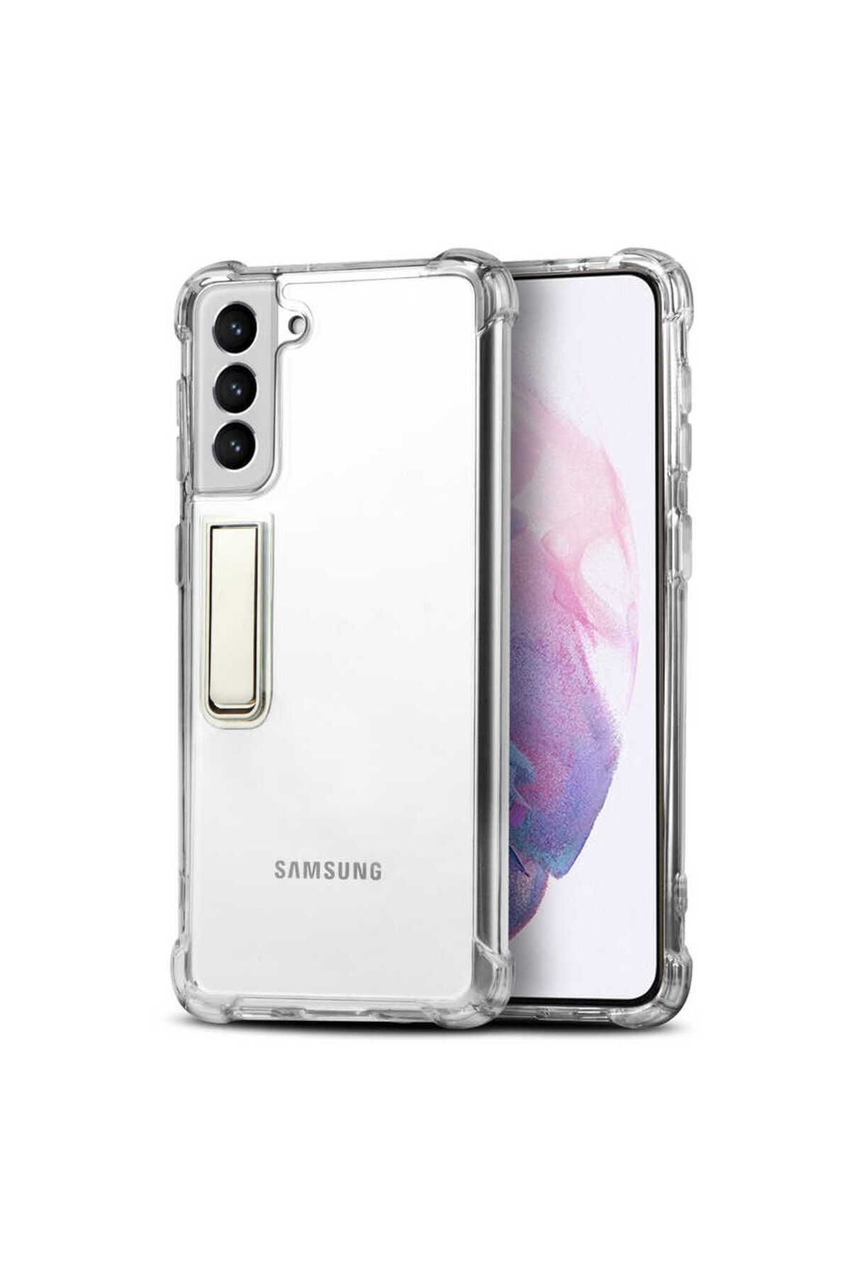 Galaxy S21 Plus Uyumlu Zore Standlı Süper Silikon Kılıf-Renksiz