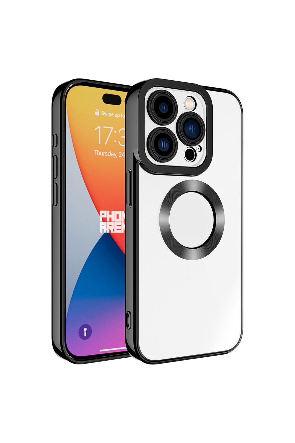 iPhone 15 Pro Uyumlu Kamera Korumalı Logo Gösteren Zore Omega Kılıf-Siyah