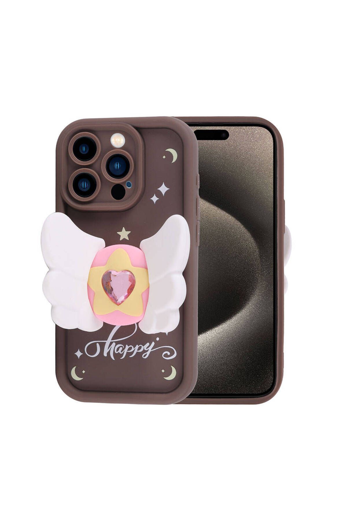 iPhone 15 Pro Kılıf Kamera Korumalı Figür Tasarımlı Zore Kapya Kapak-Pembe Açık