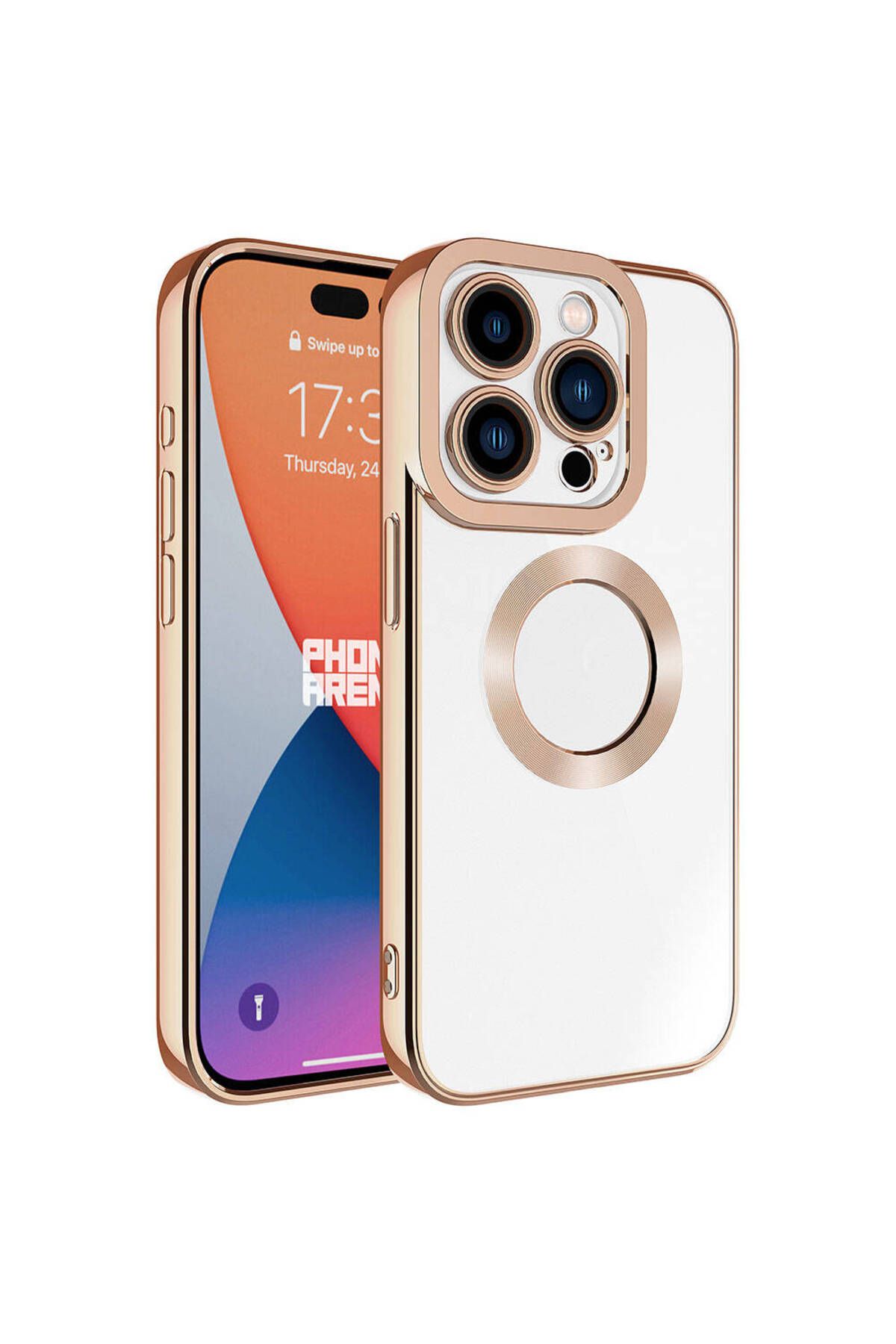 iPhone 15 Pro Max Uyumlu Kamera Korumalı Logo Gösteren Zore Omega Kılıf-Rose Gold