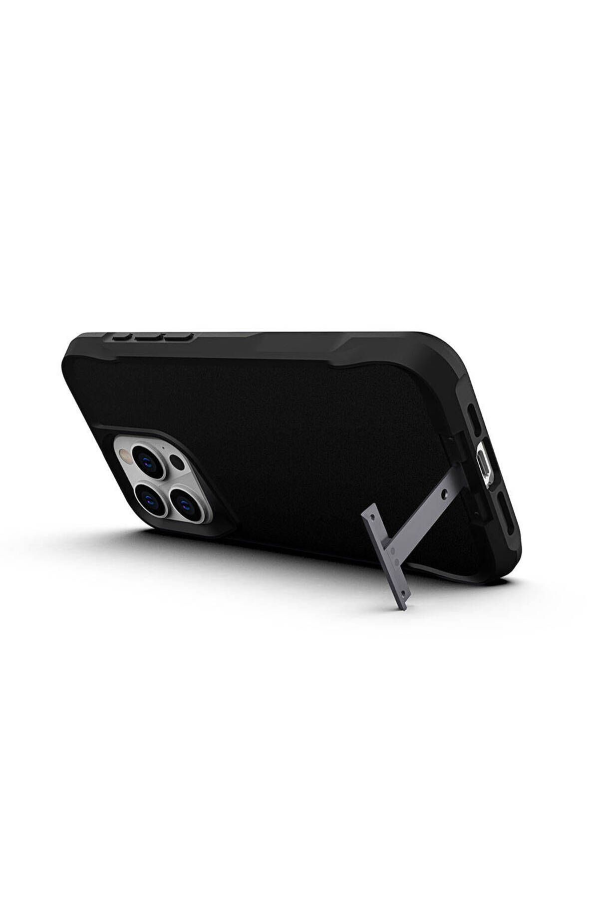 iPhone 15 Pro Uyumlu Zore Airbag Kenarlı T-Max Mat Standlı Kılıf-Gri