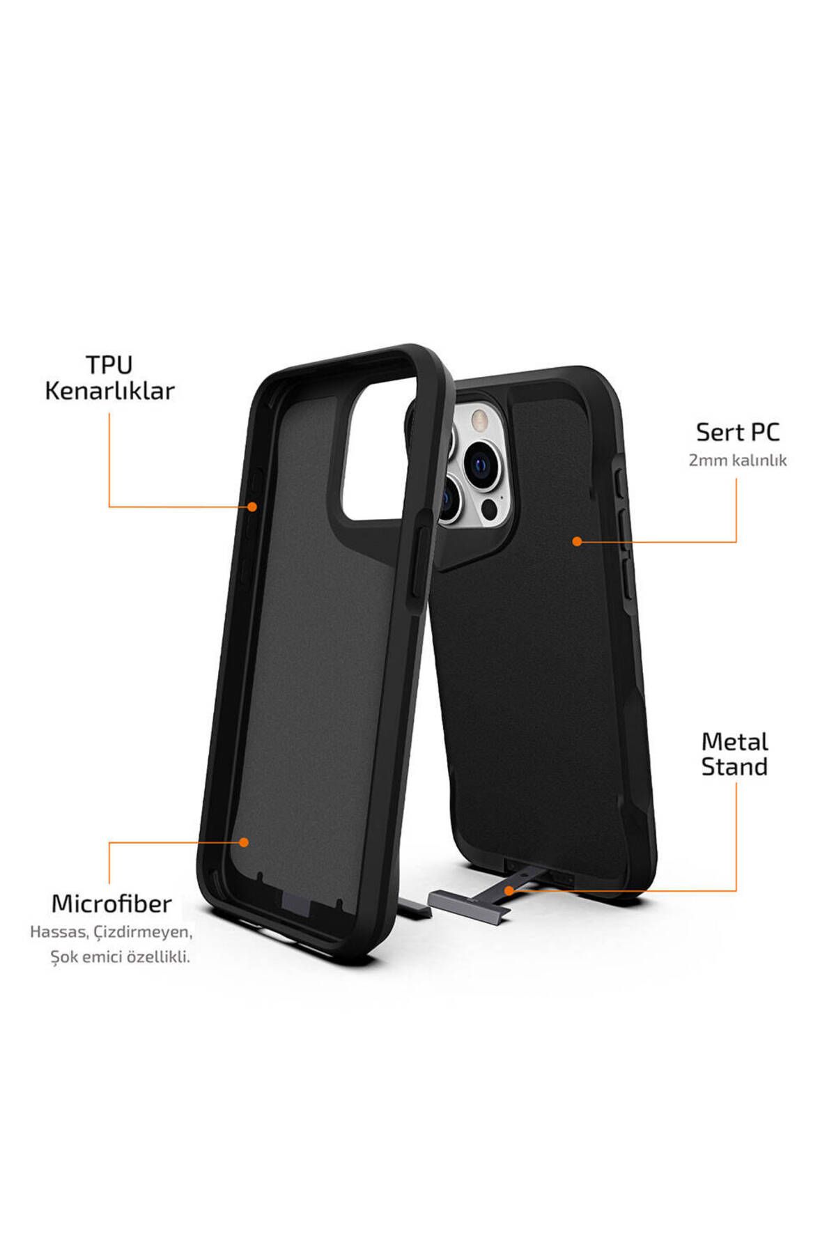 iPhone 15 Pro Uyumlu Zore Airbag Kenarlı T-Max Mat Standlı Kılıf-Gri iPhone 15 Pro Uyumlu Zore Airbag Kenarlı T-Max Mat Standlı Kılıf-Gri