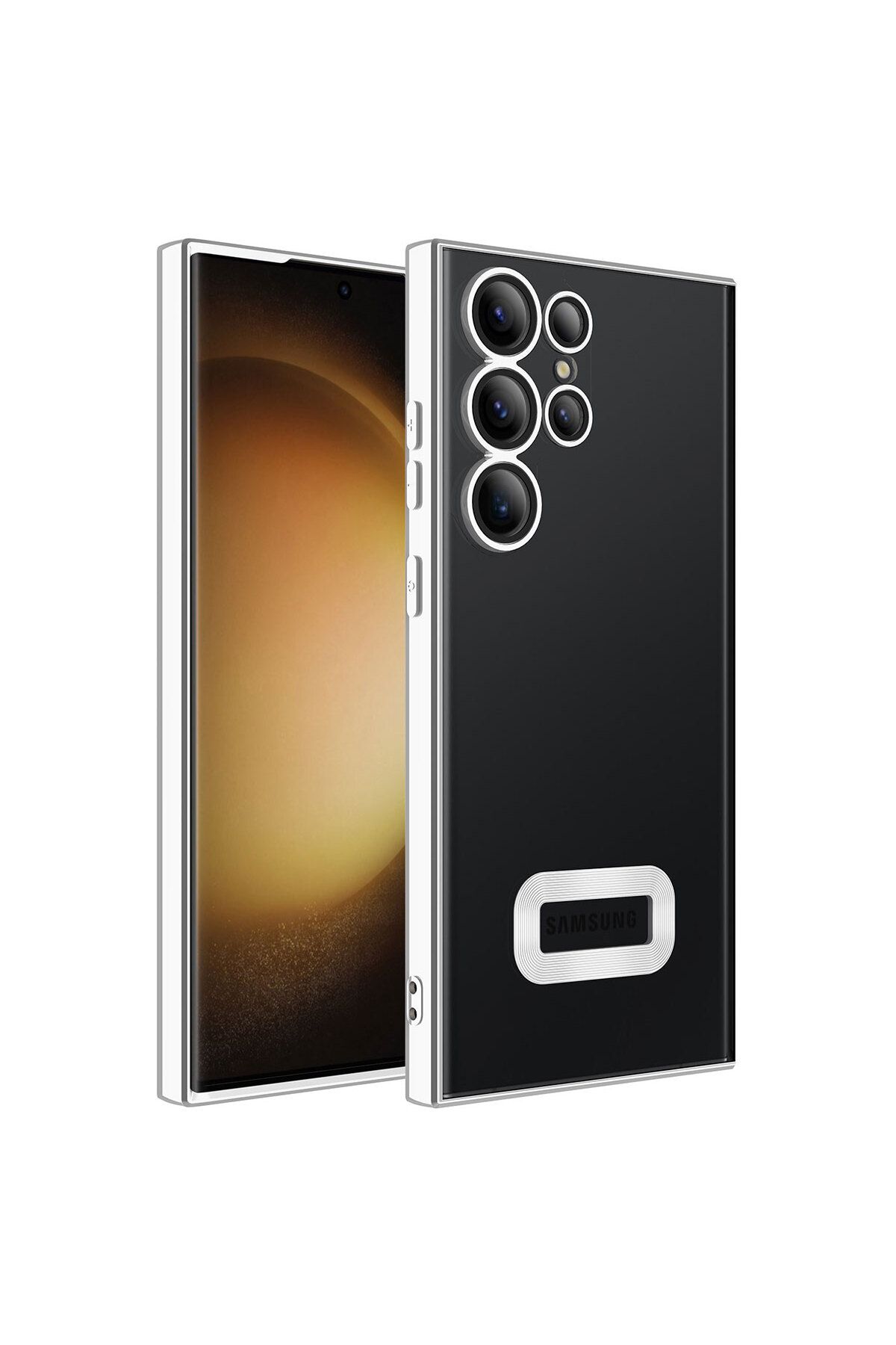 Galaxy S23 Ultra Uyumlu Kamera Korumalı Logo Gösteren Zore Omega Kılıf-Gümüş
