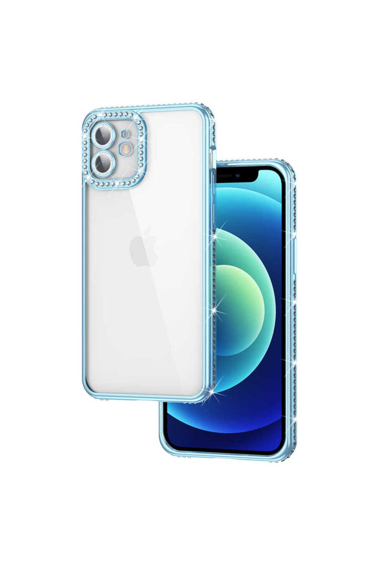 iPhone 11 Uyumlu Kamera Korumalı Taşlı Zore Mina Kılıf-Mavi
