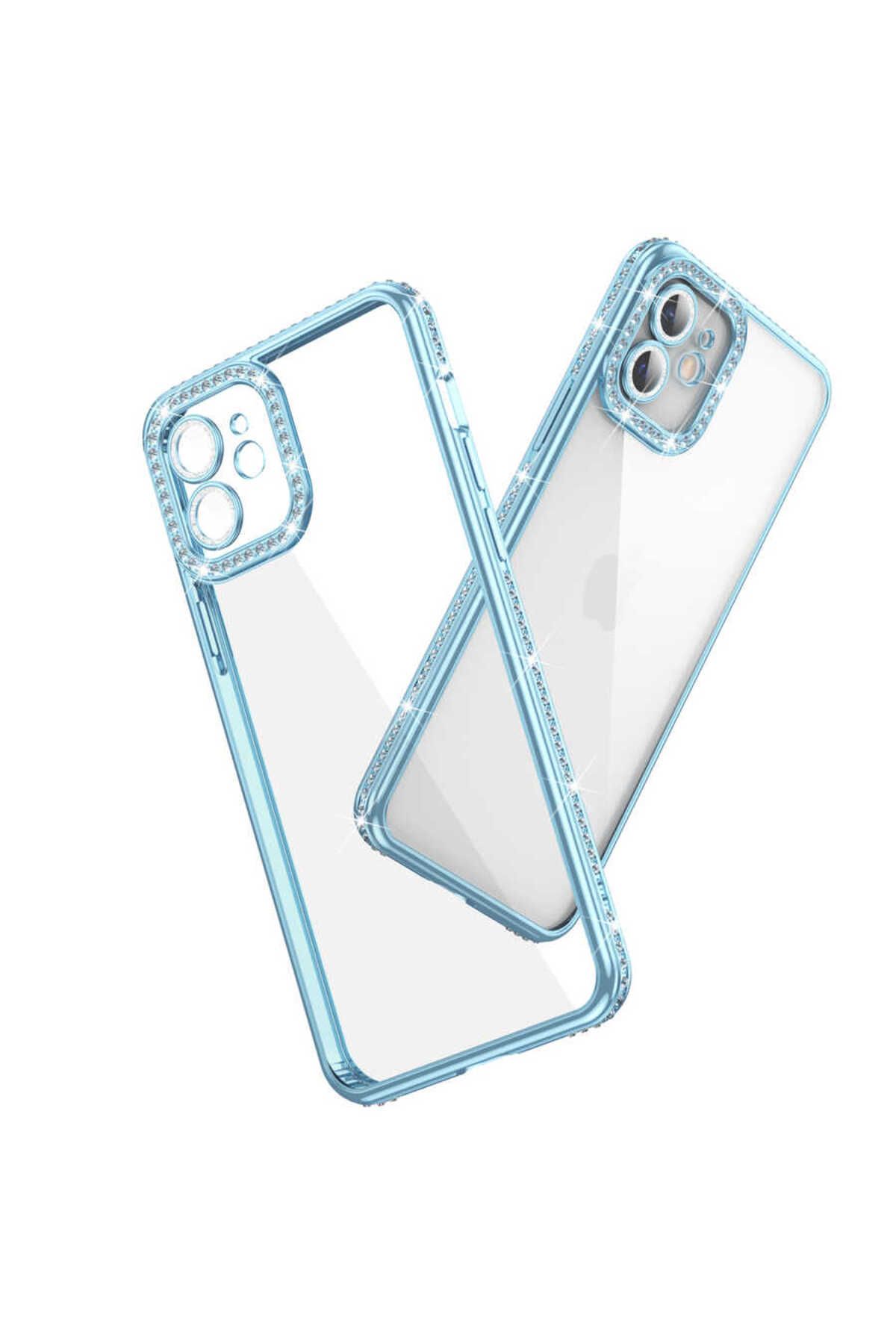iPhone 11 Uyumlu Kamera Korumalı Taşlı Zore Mina Kılıf-Mavi