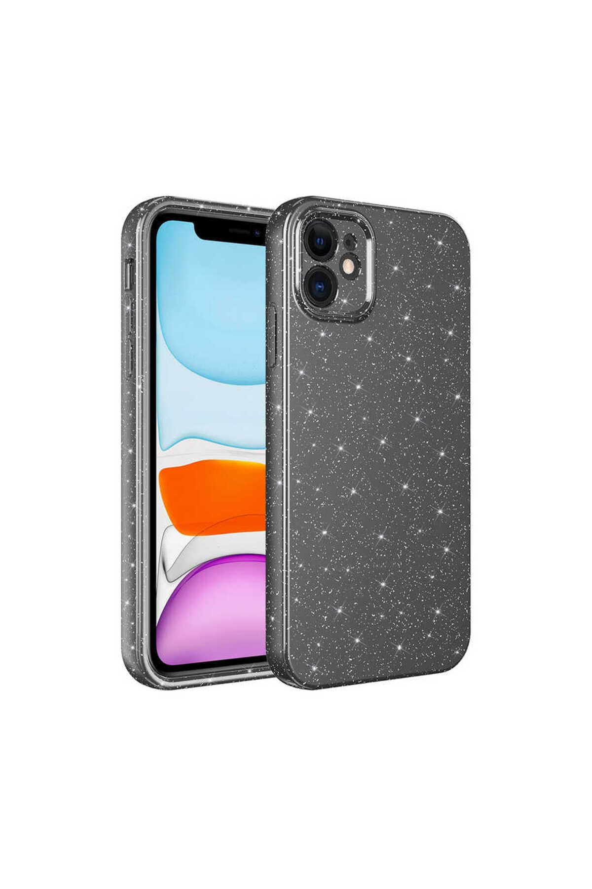 iPhone 11 Uyumlu Kamera Korumalı Simli Lüks Zore Koton Kılıf-Gri