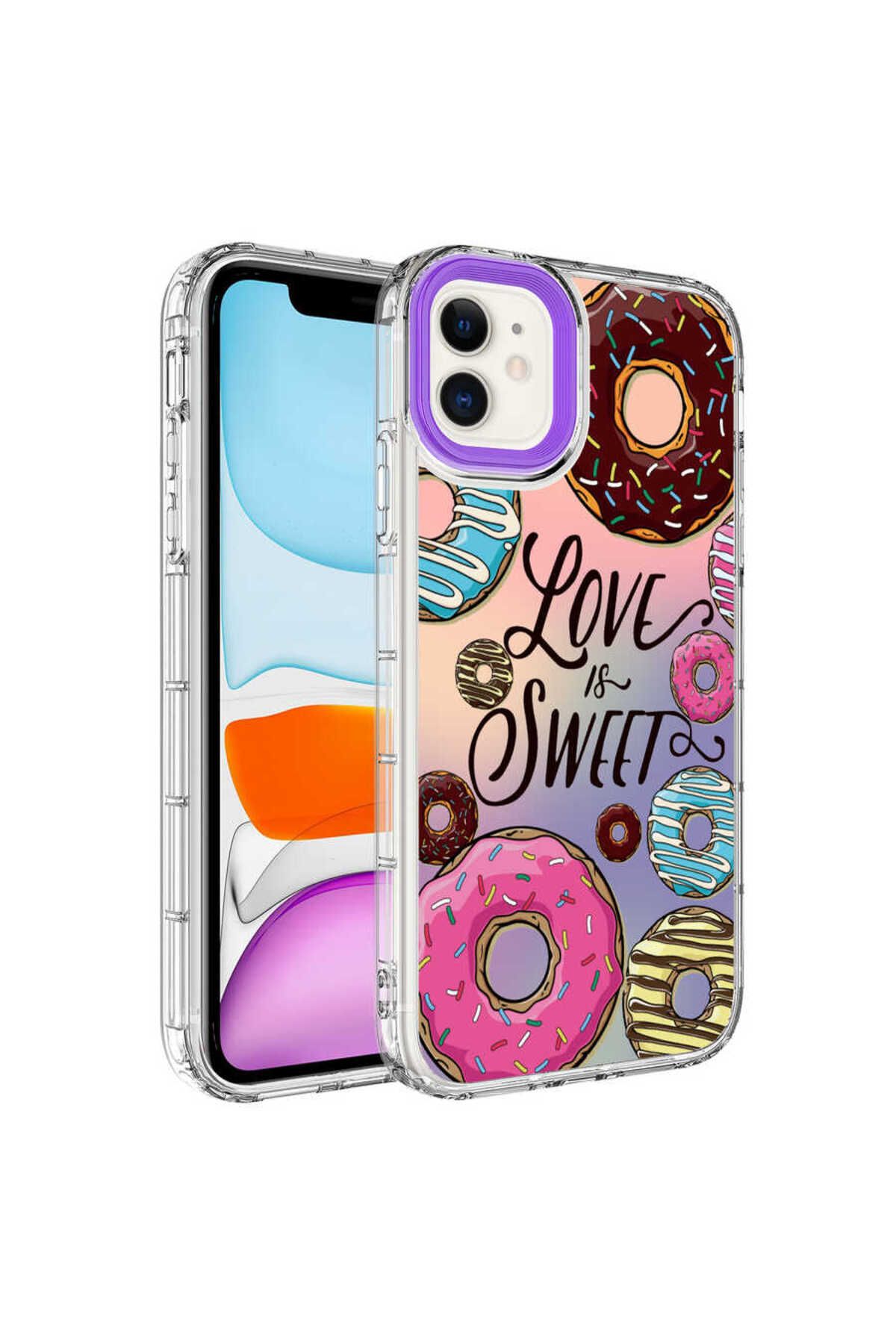 iPhone 11 Uyumlu Kamera Korumalı Renkli Desenli Sert Silikon Zore Korn Kılıf-NO11