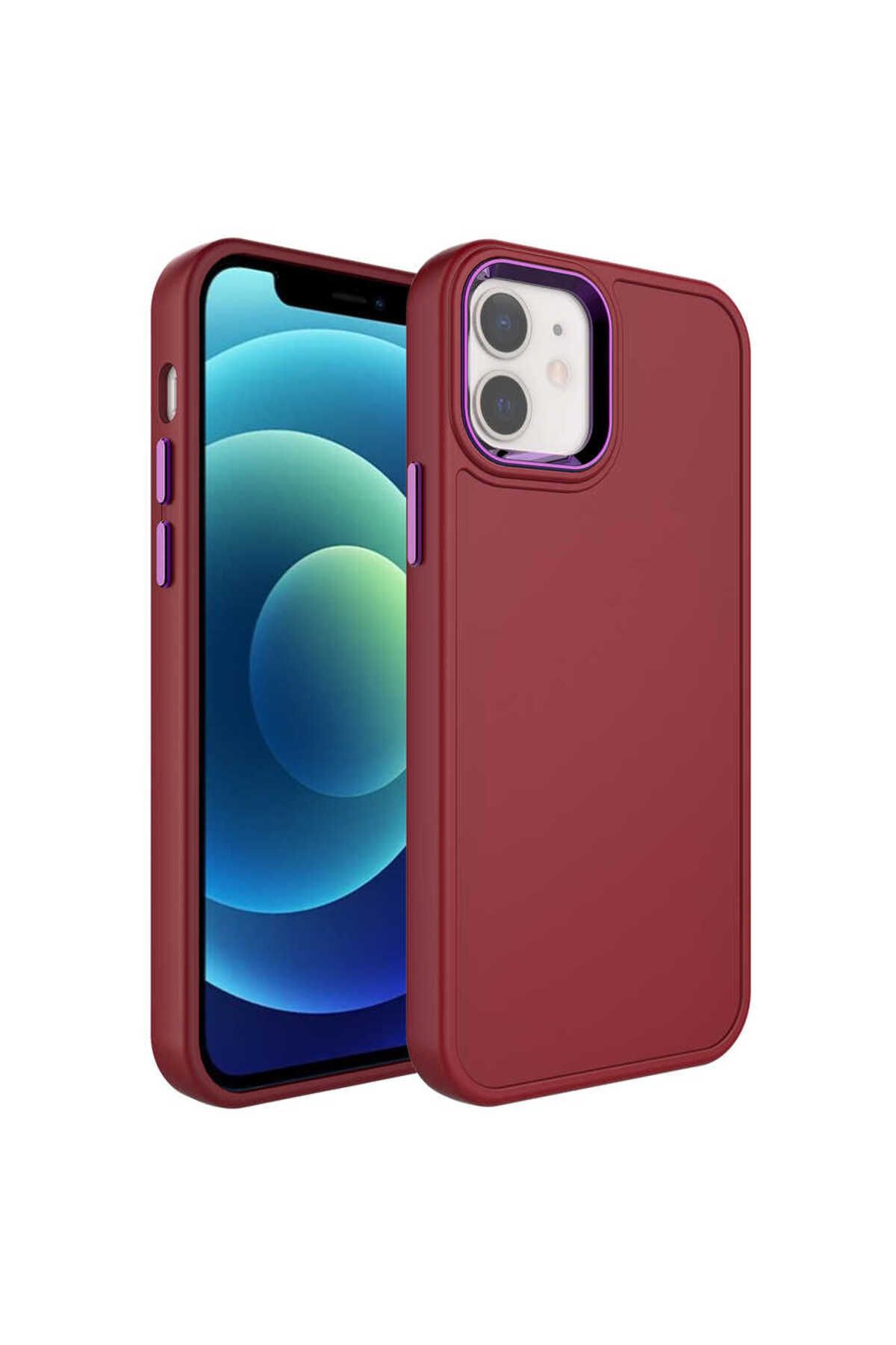 iPhone 11 Uyumlu Metal Çerçeve ve Buton Tasarımlı Sert Zore Botox Kılıf-Koyu Mor