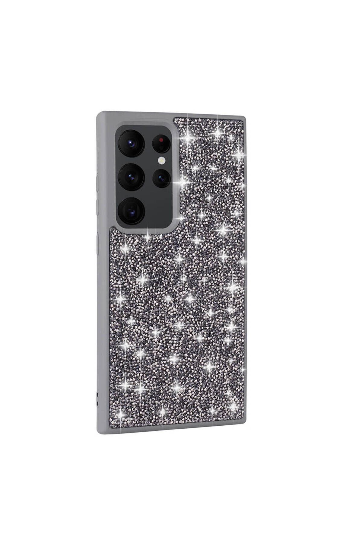 Galaxy S24 Ultra Uyumlu Parlak Taşlı Tasarım Pırlanta Zore Kılıf-Gri