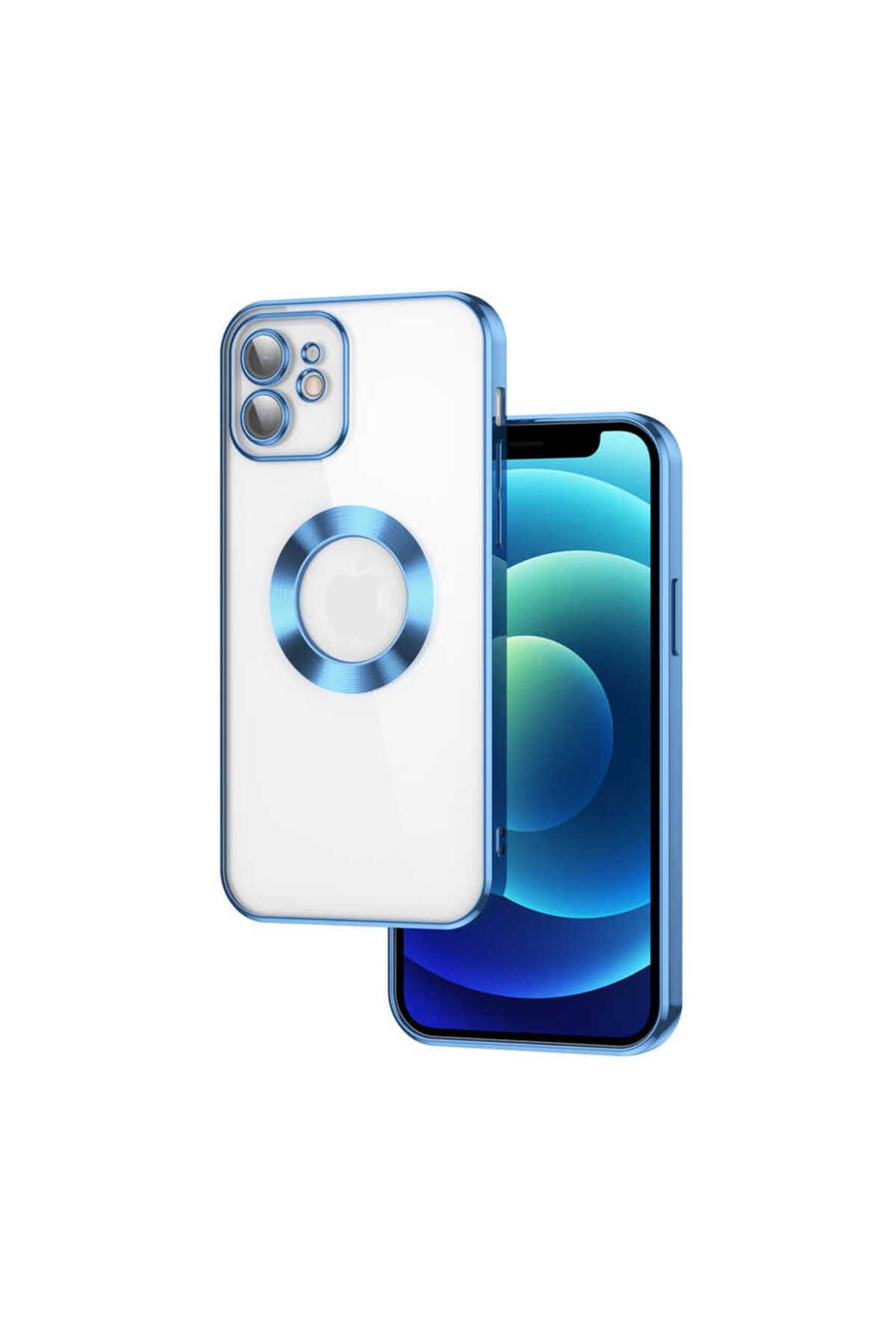 iPhone 11 Uyumlu Kamera Korumalı Logo Gösteren Zore Omega Kılıf-Mavi Açık