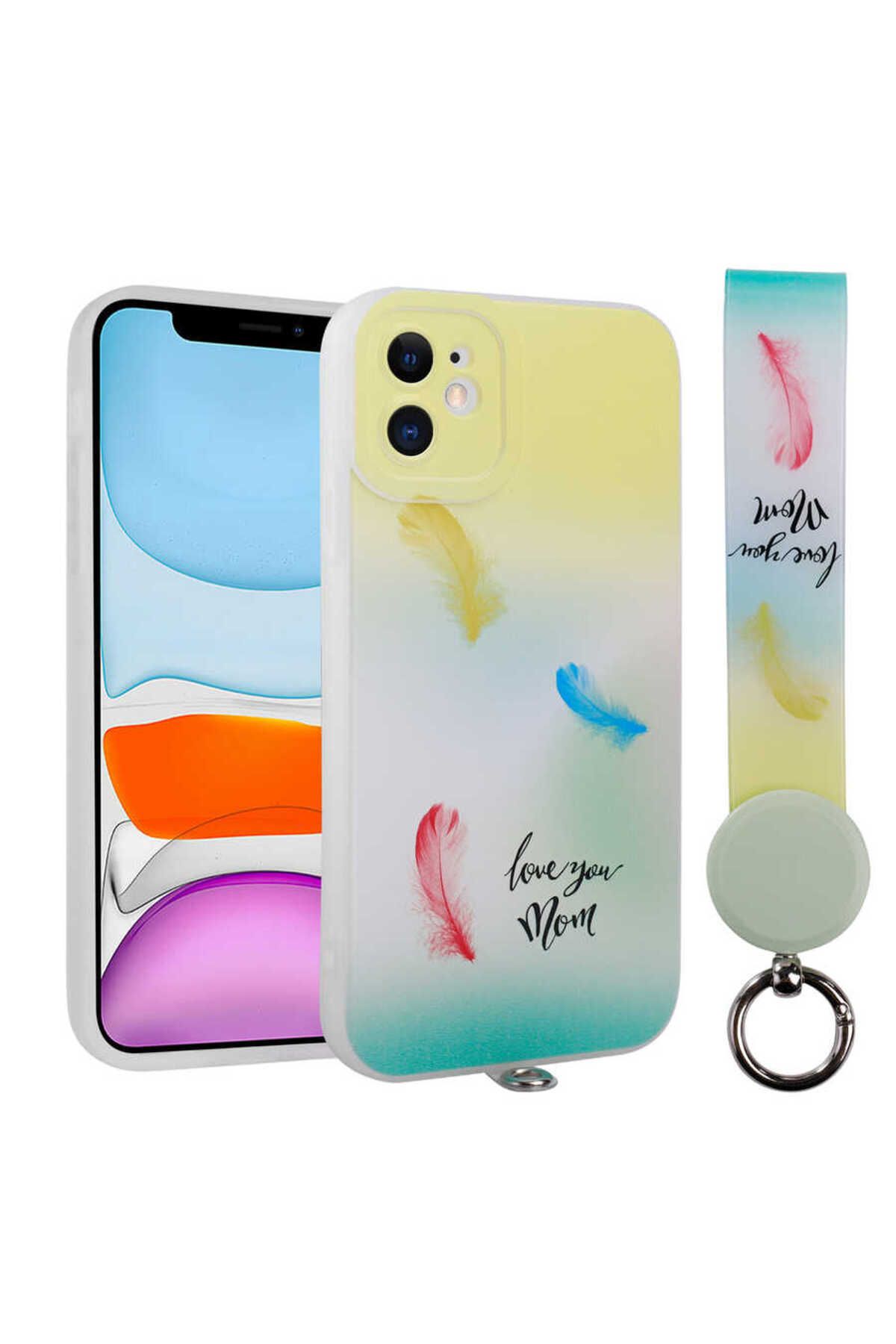 iPhone 11 Uyumlu Desenli El Askılı İpli Zore Arte Silikon Kılıf-NO6
