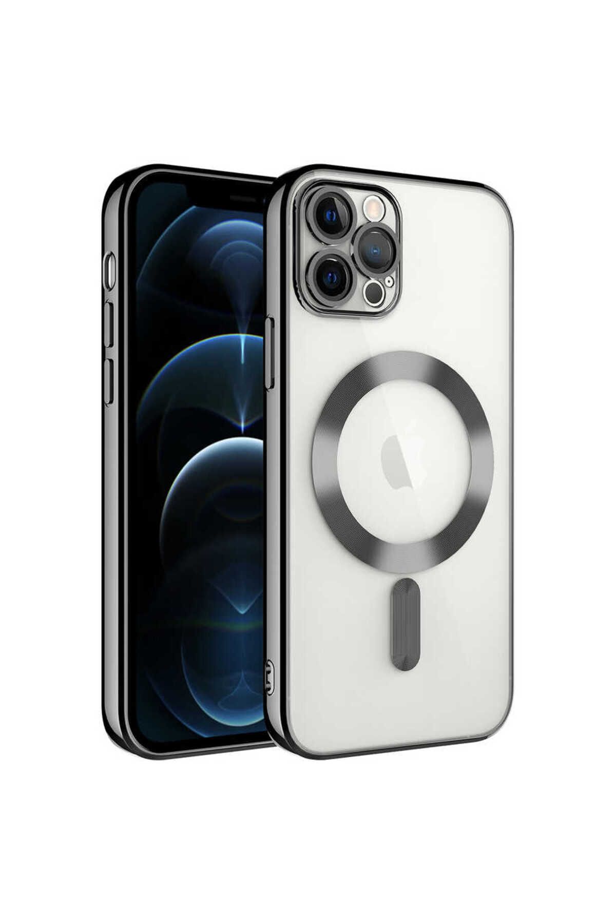iPhone 11 Pro Max Uyumlu Kamera Korumalı Magsafe Wireless Şarj Özellikli Zore Demre Kılıf-Siya