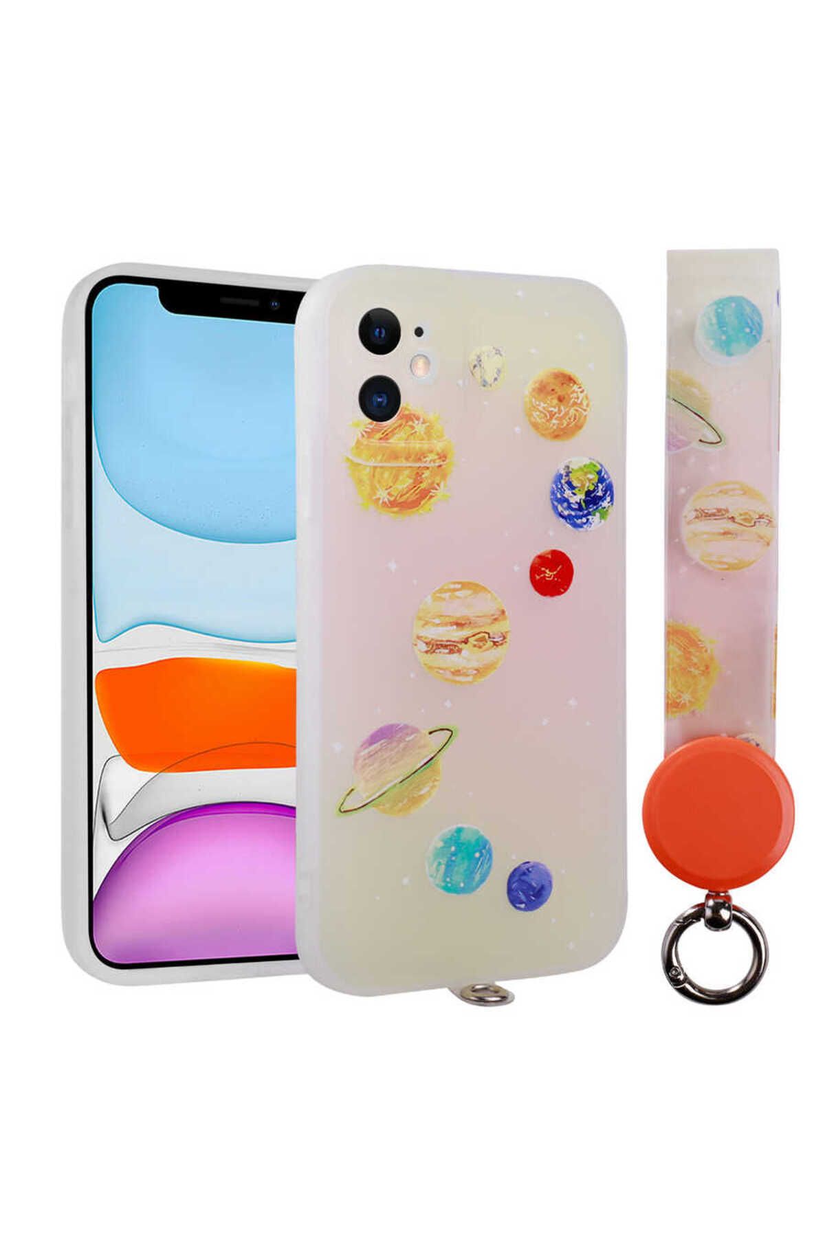 iPhone 11 Uyumlu Desenli El Askılı İpli Zore Arte Silikon Kılıf-NO5