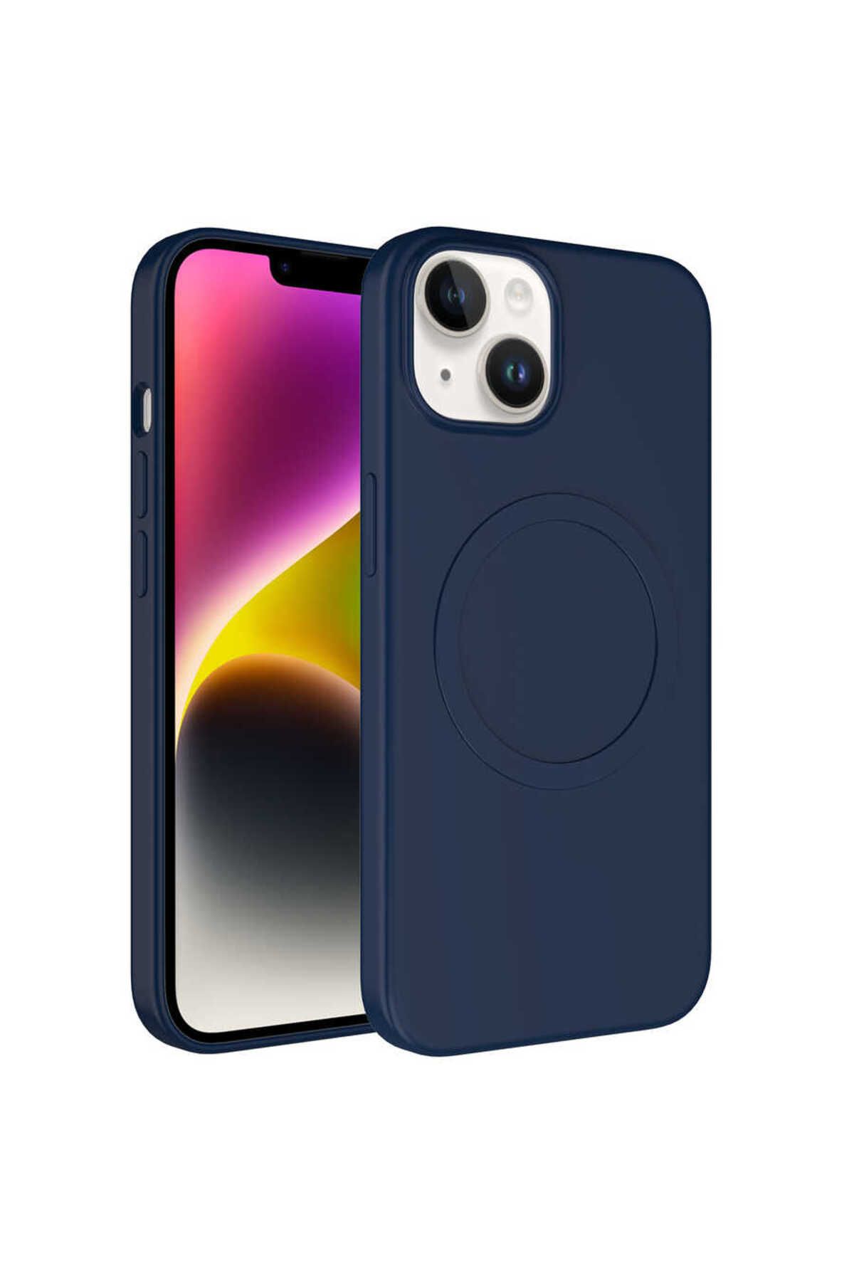 iPhone 14 Uyumlu Magsafe Wireless Şarj Özellikli Pastel Renk Silikon Zore Plas Kılıf-Lacivert iPhone 14 Uyumlu Magsafe Wireless Şarj Özellikli Pastel Renk Silikon Zore Plas Kılıf-Lacivert