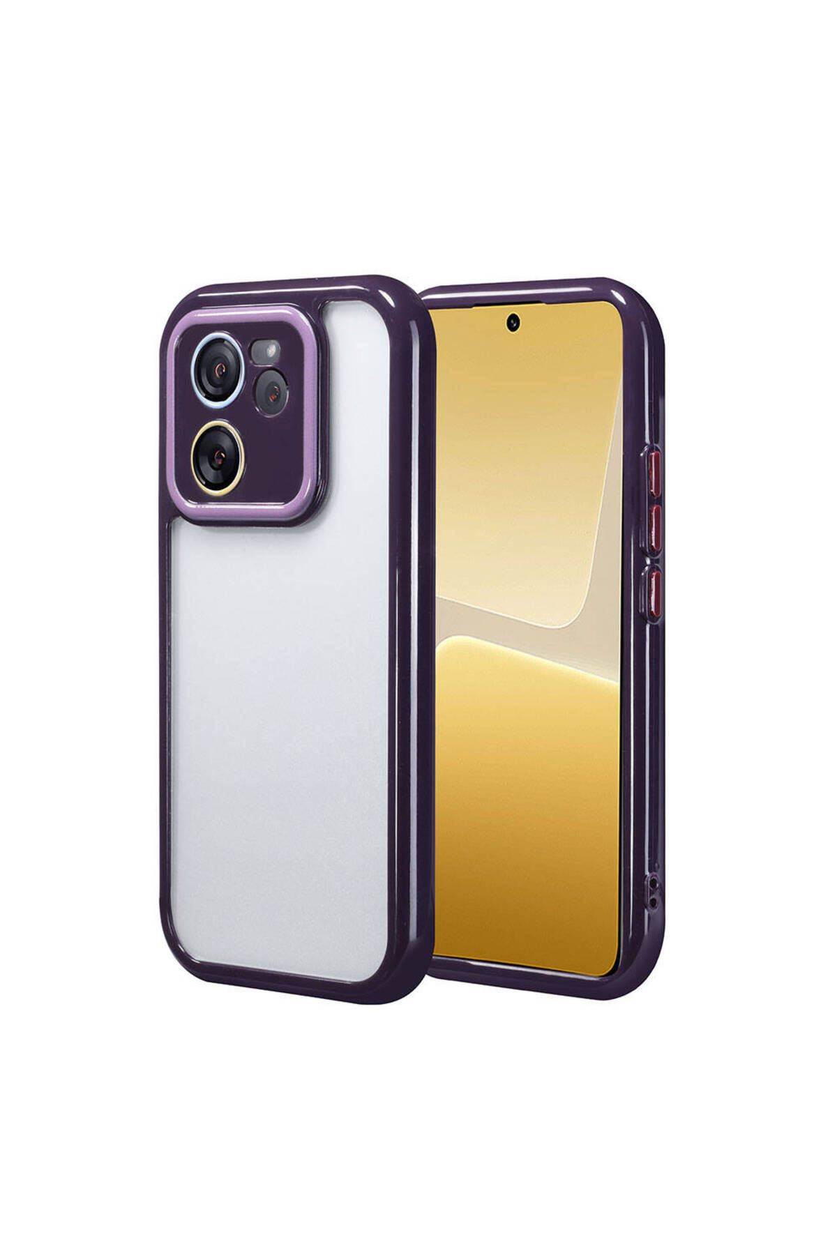 Xiaomi Mi 13T Kılıf Kamera Korumalı Renkli Kenar ve Çerçeve Tasarımlı Zore Vitamin Kapak-Derin Mor