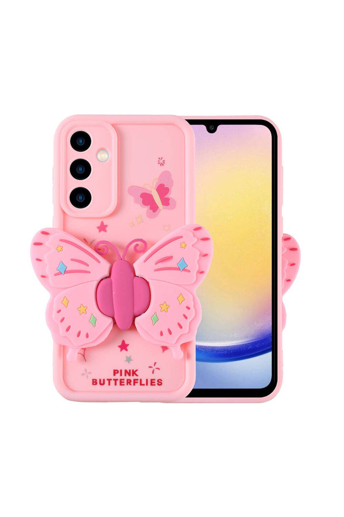 Galaxy A25 Kılıf Kamera Korumalı Figür Tasarımlı Zore Kapya Kapak-Pembe Açık