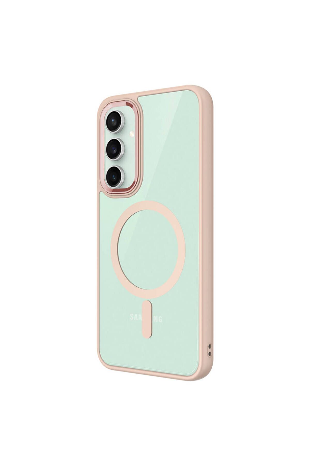 Galaxy S23 FE Uyumlu Wireless Şarj Özellikli Zore Krom Magsafe Silikon Kılıf-Pembe Açık Galaxy S23 FE Uyumlu Wireless Şarj Özellikli Zore Krom Magsafe Silikon Kılıf-Pembe Açık