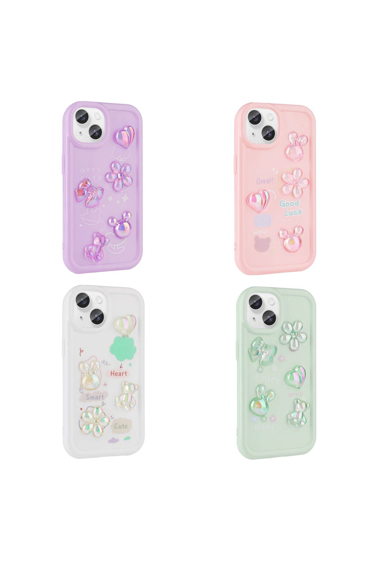 iPhone 15 Uyumlu Kabartma Figürlü Parlak Zore Toys Silikon Kılıf-Pembe