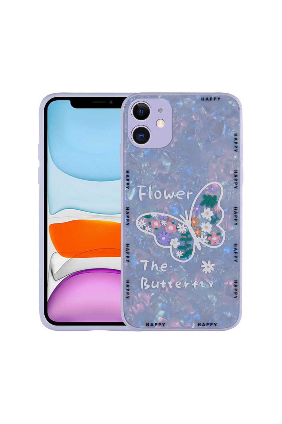 iPhone 11 Uyumlu Desenli Sert Silikon Zore Mumila Kılıf-Lilac Flower